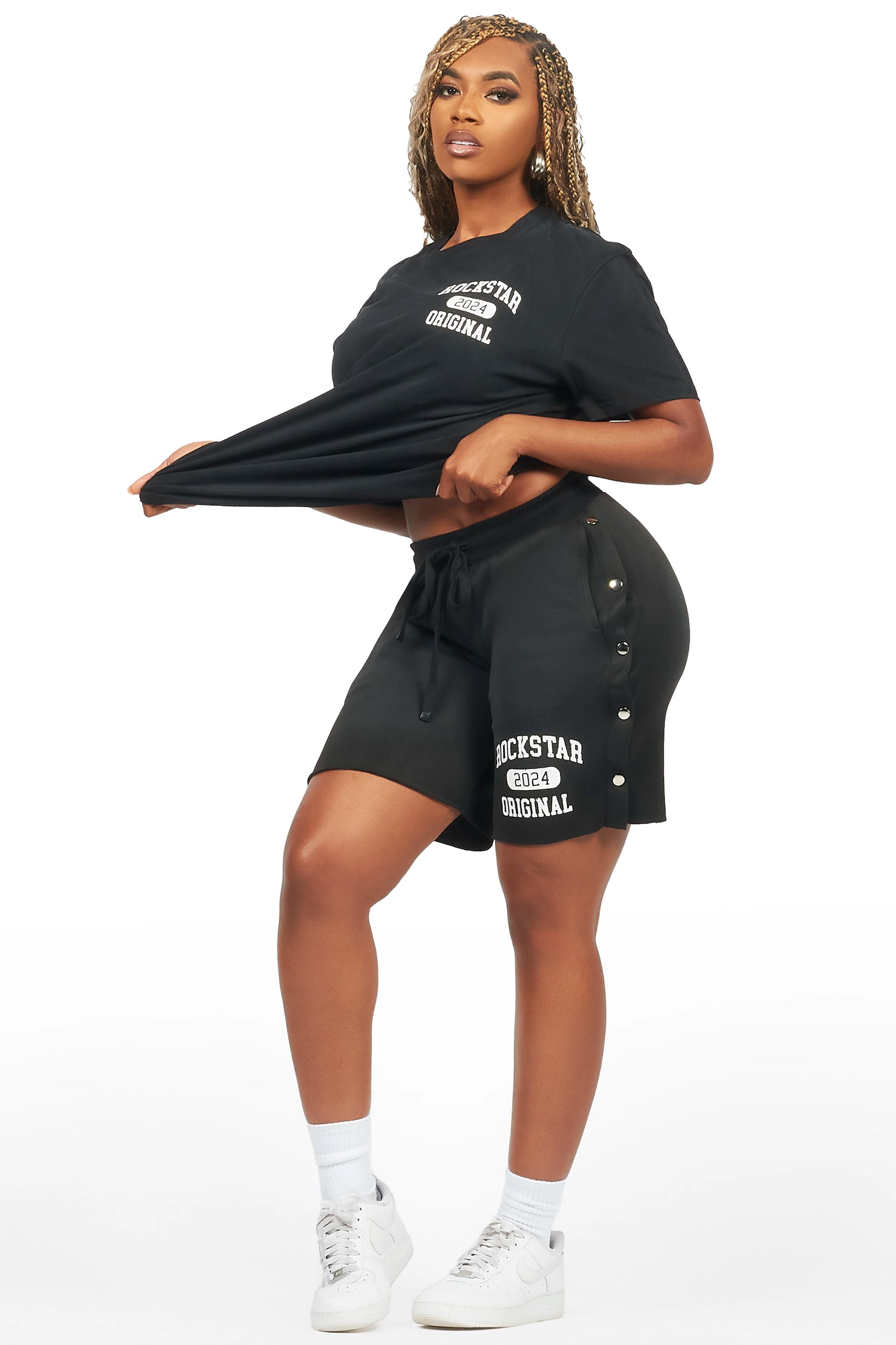 Lionela Black T-Shirt Snap Short Set