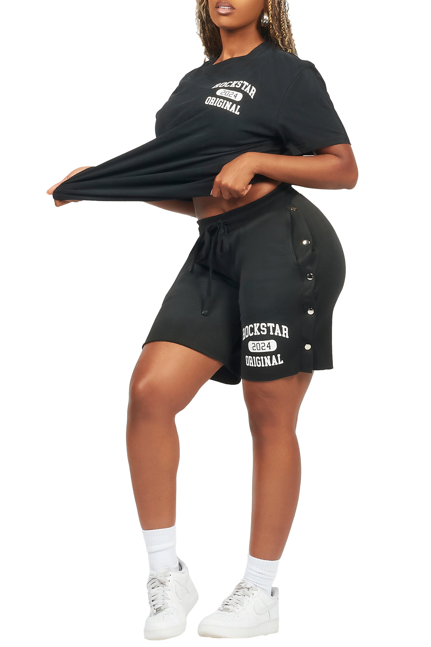 Lionela Black T-Shirt Snap Short Set