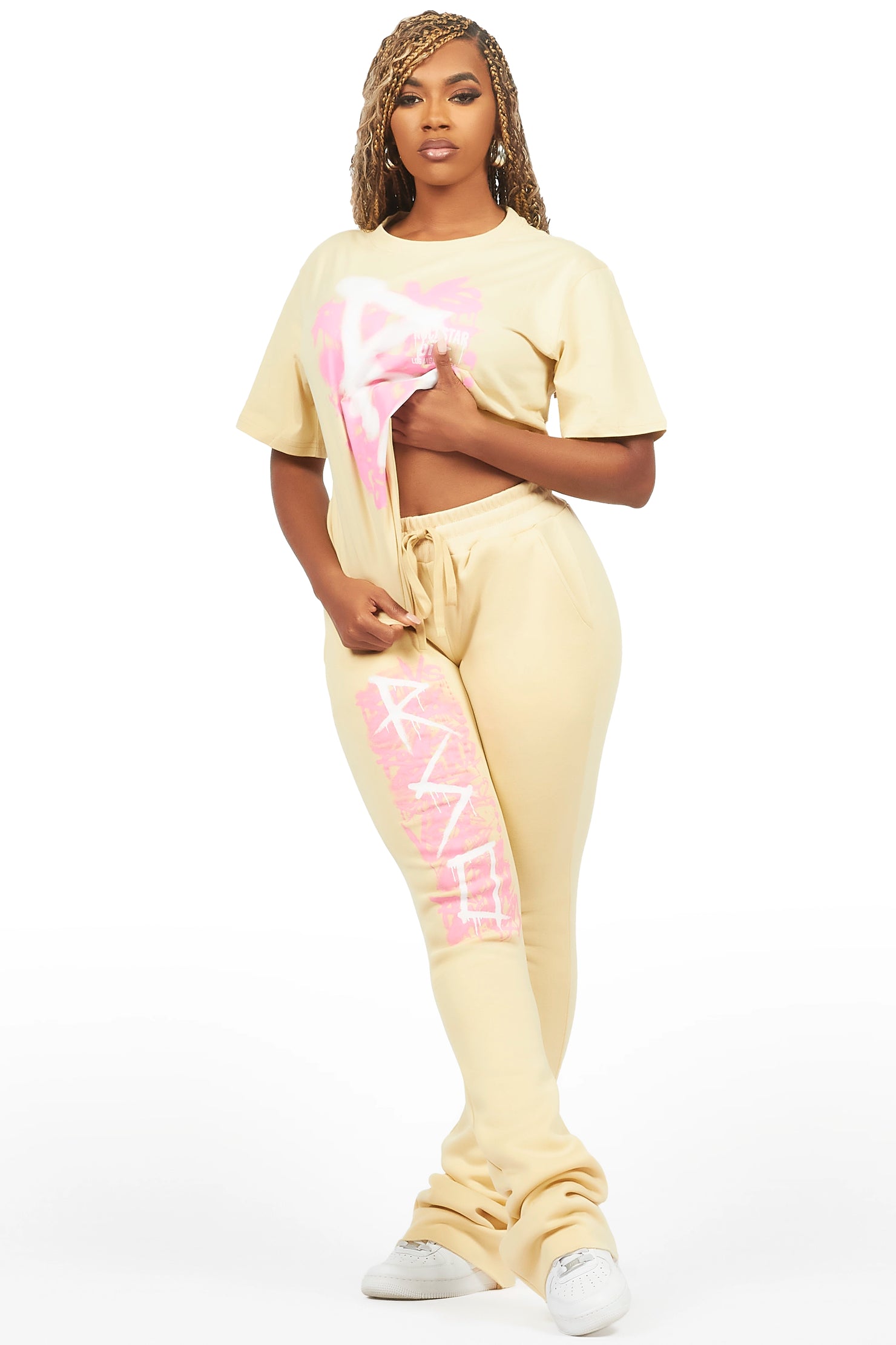 Nahomy Beige T-Shirt Trackset