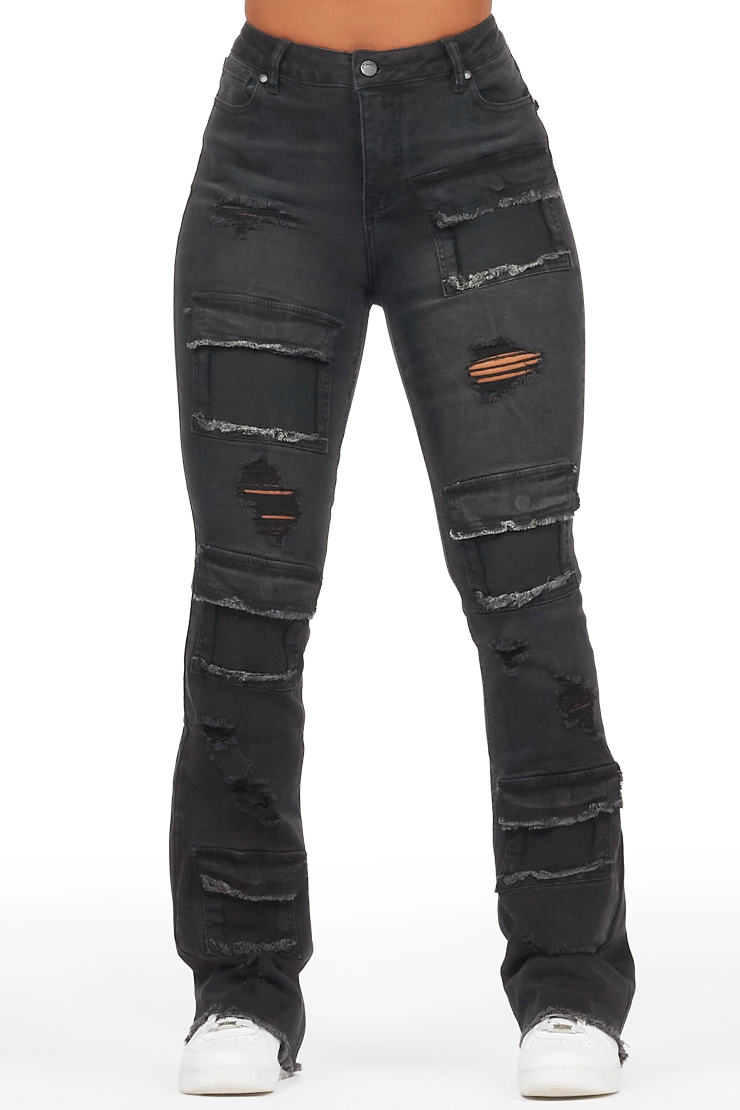 Antione Black Stacked Flare Jean