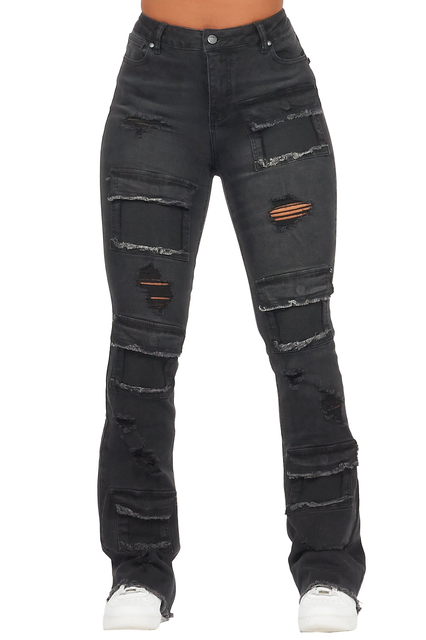 Antione Black Stacked Flare Jean