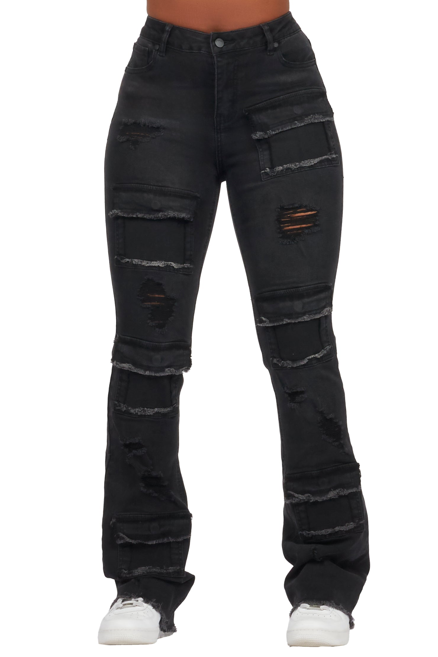 Antione Jet Black Stacked Flare Jean