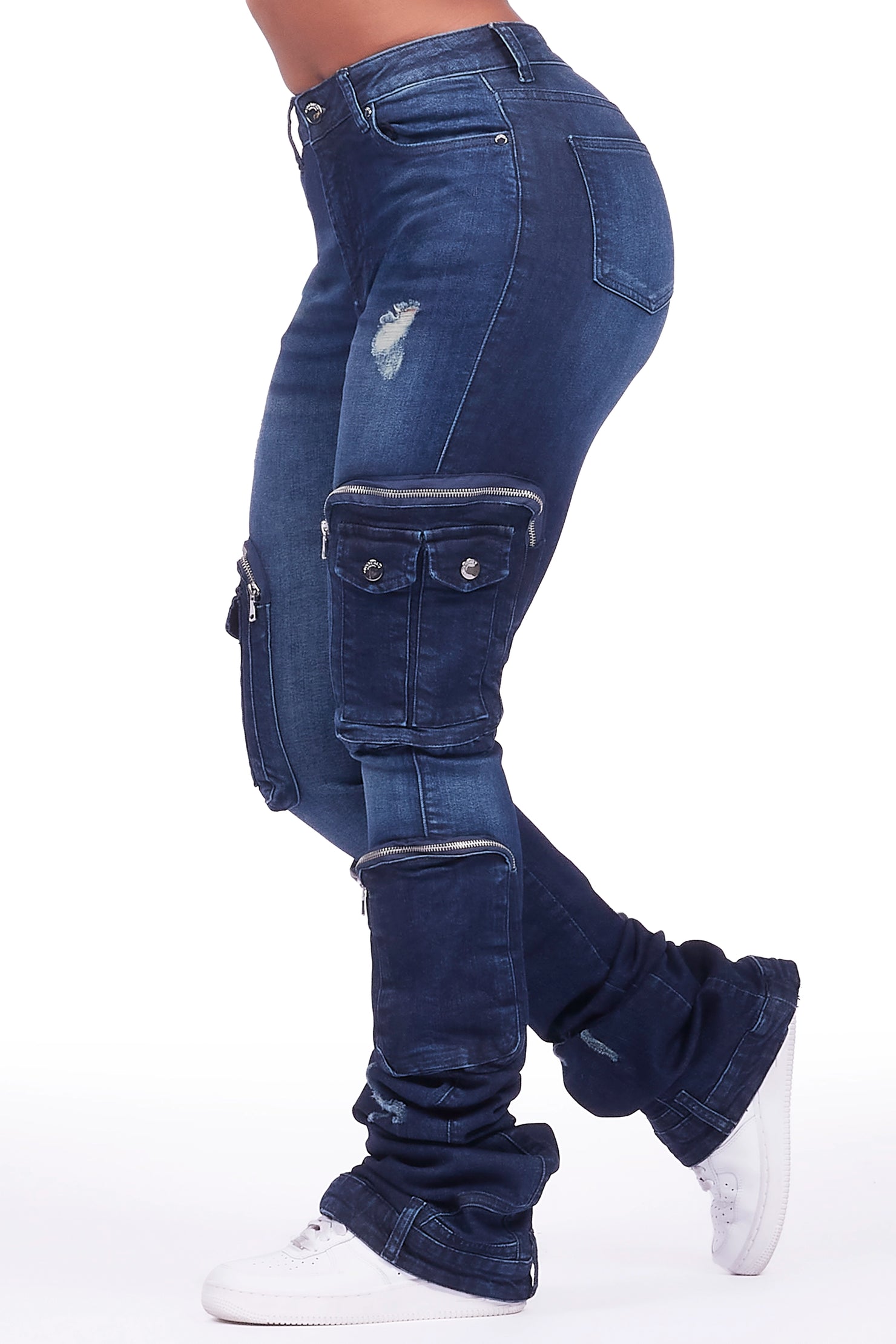 Alisson Dark Wash Cargo Super Stacked Jean