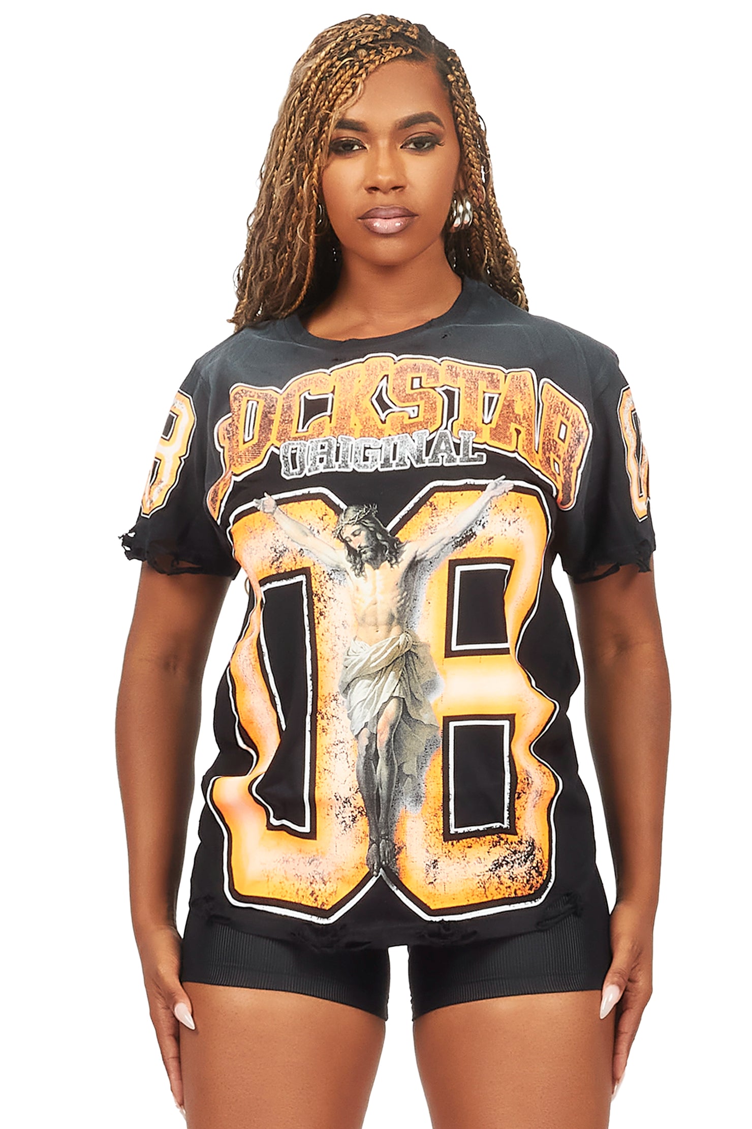 Tariqa Black/Orange Oversized T-Shirt