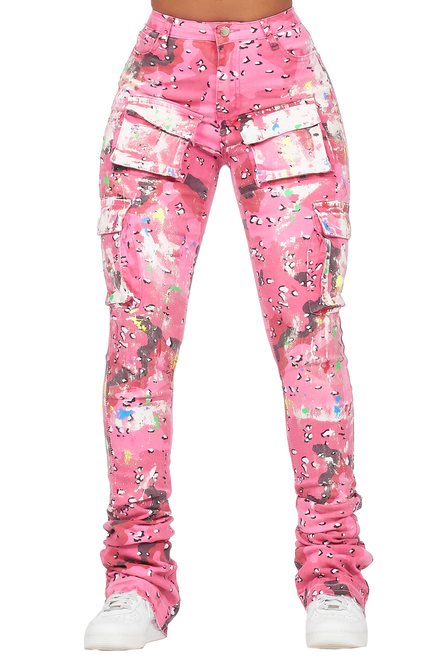 Brandie Pink Camo Painted Super Stacked Jean