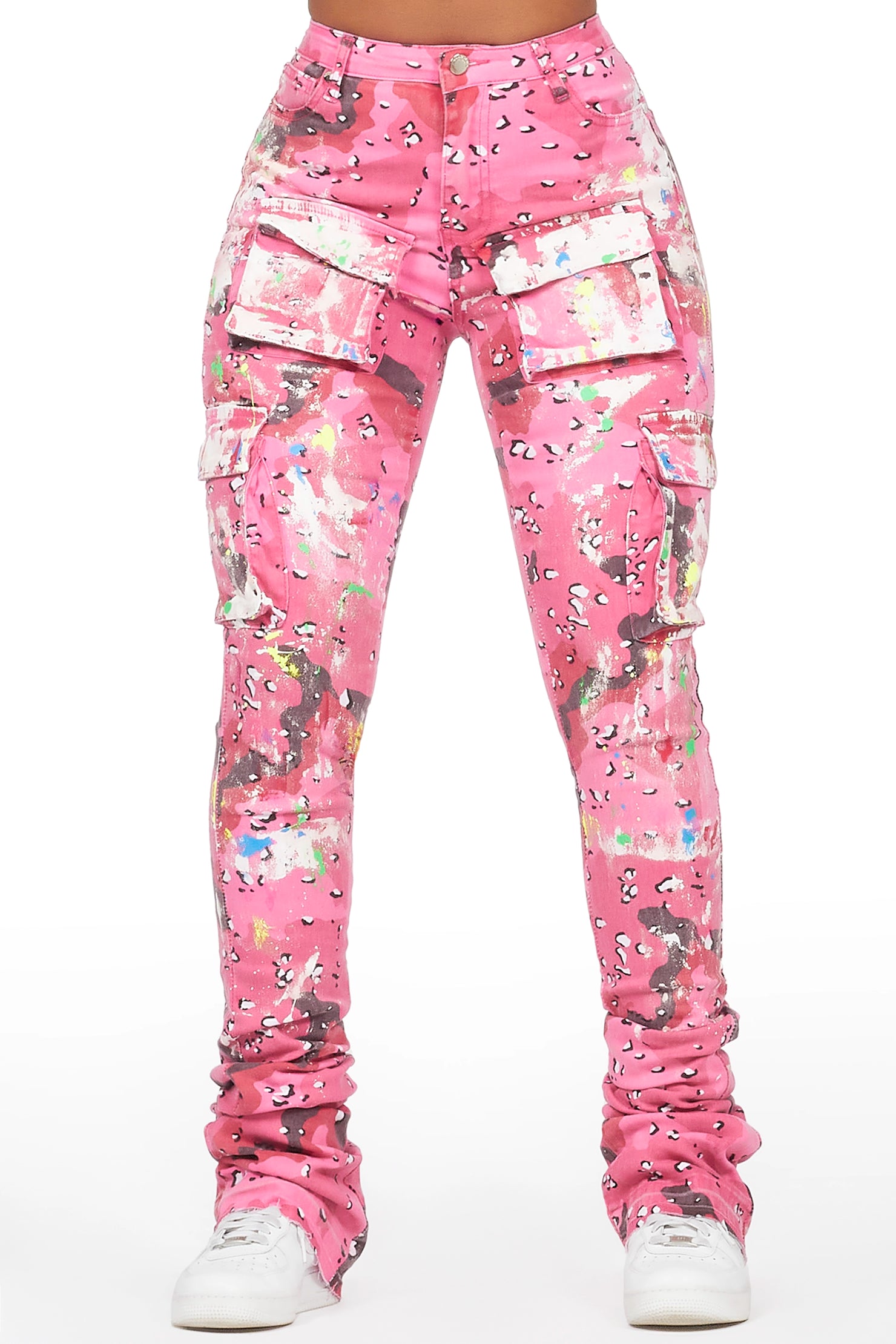 Brandie Pink Camo Painted Super Stacked Jean
