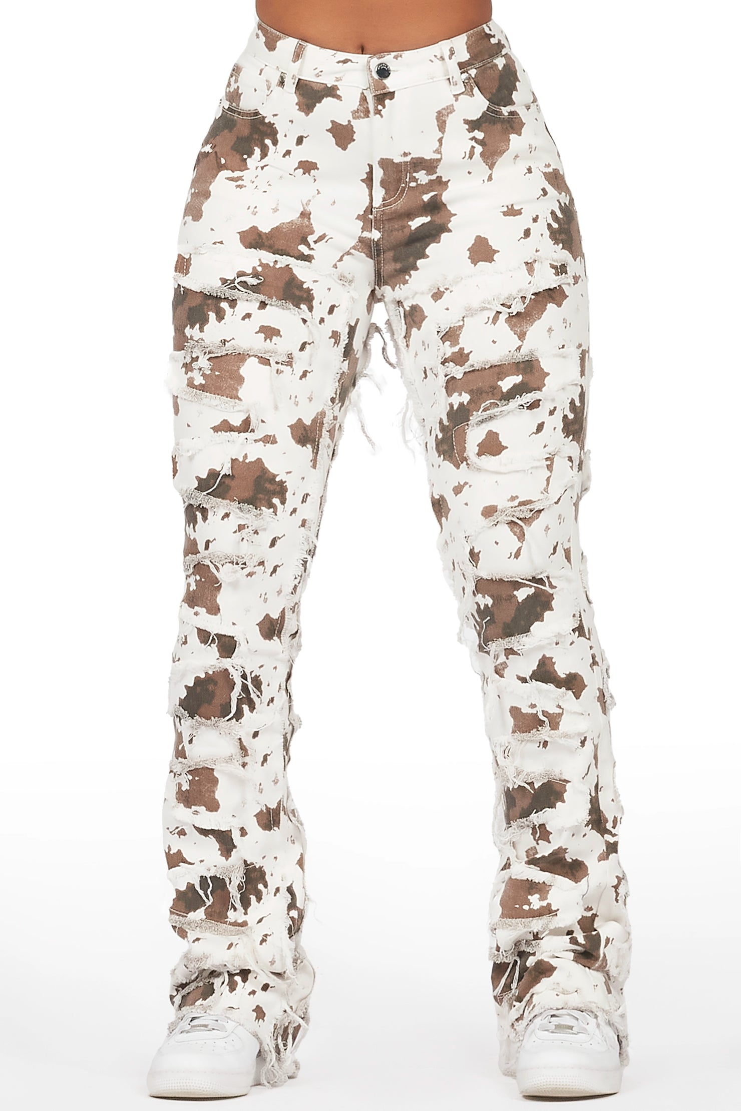 Zariyah Cow Print Stacked Flare Jean