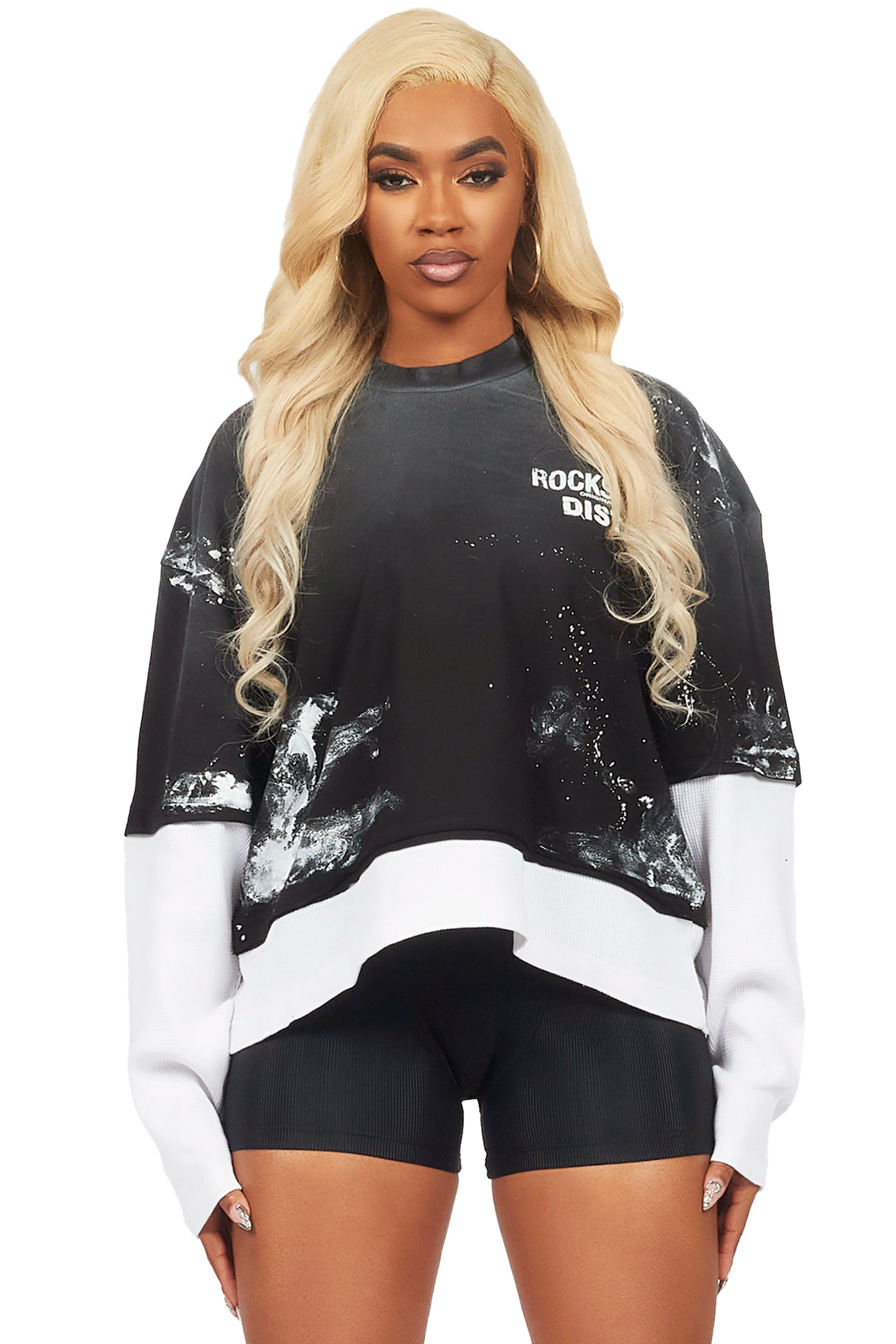 Mariela Black/White Double Layer Graphic T-Shirt