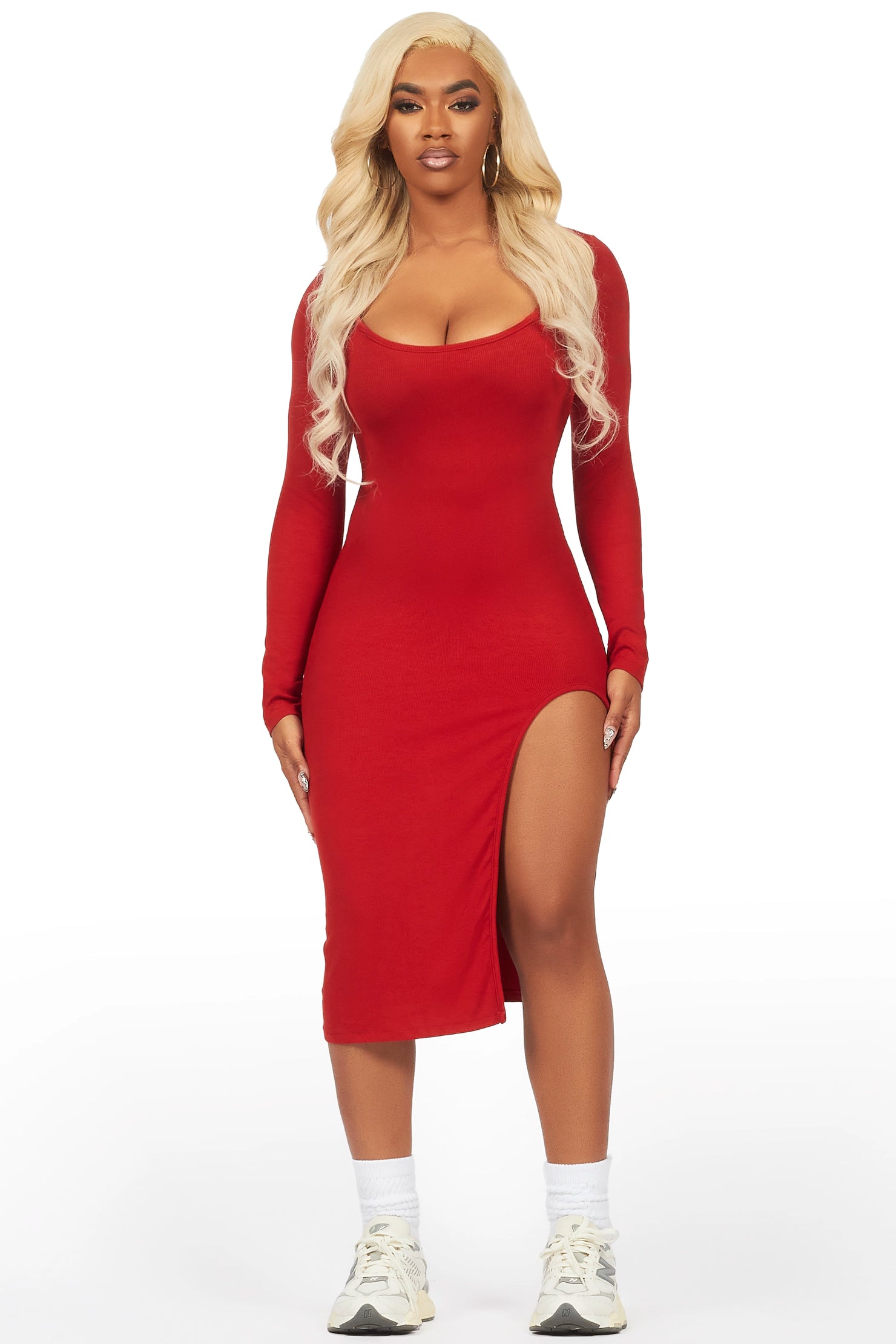 Dionna Red Basic Midi Dress