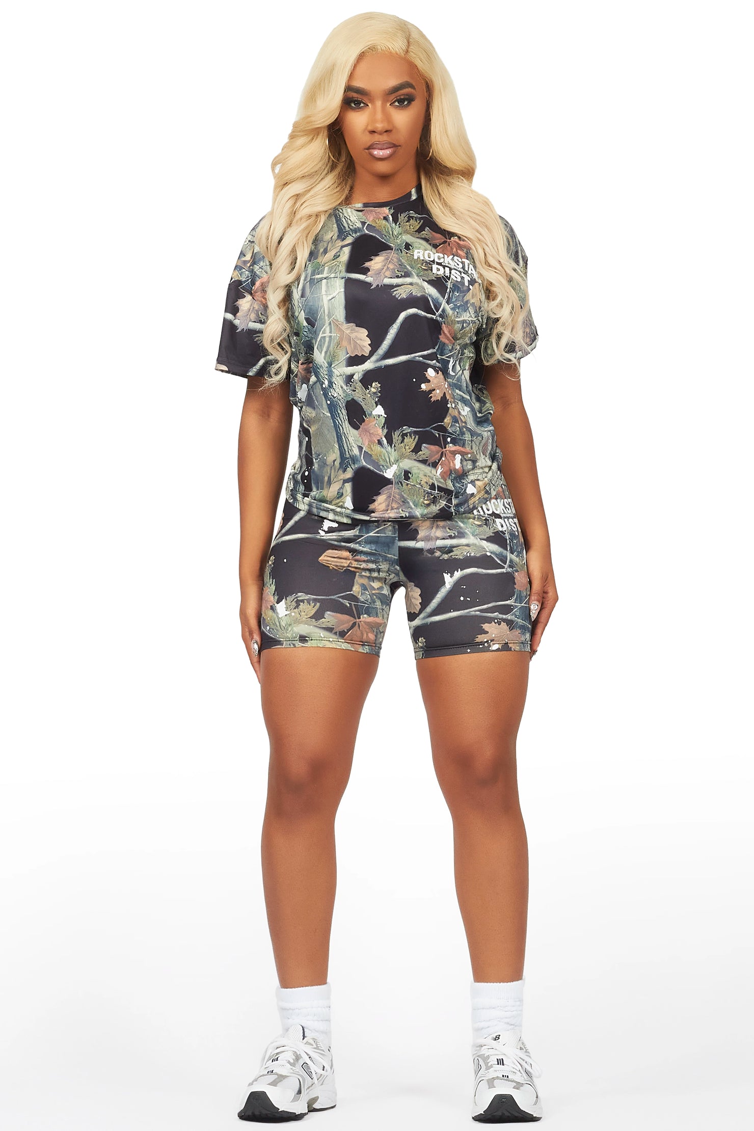Living For It Black Tree Camo Bike Short Set