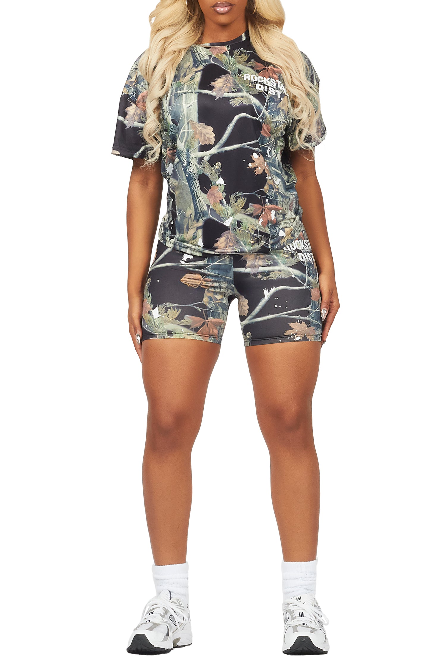 Living For It Black Tree Camo Bike Short Set