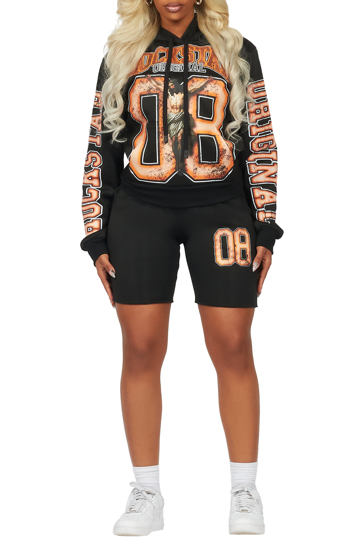 Tariqa Black/Orange Short Set
