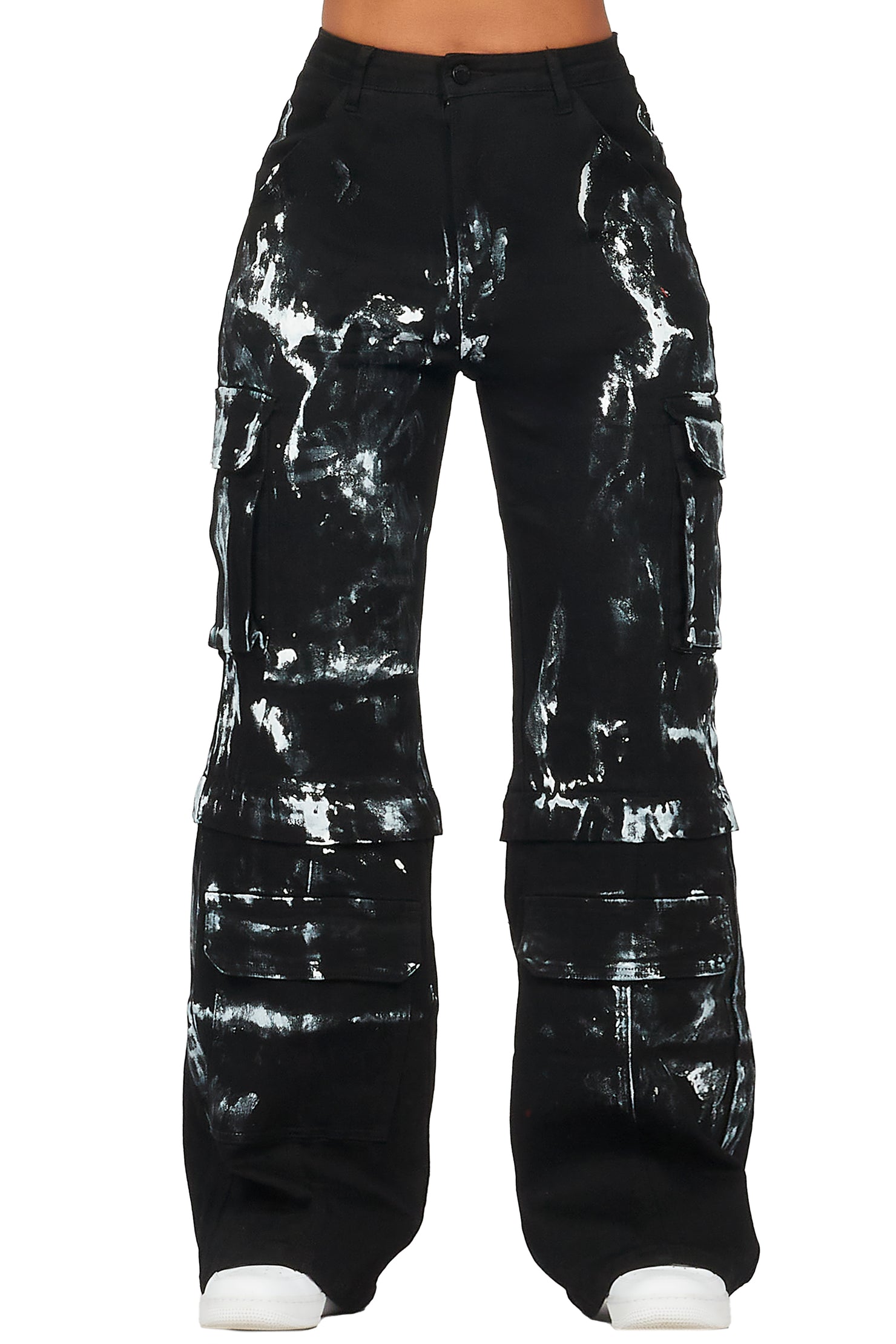 Necola Black Painted Stretch Wide Leg Jean