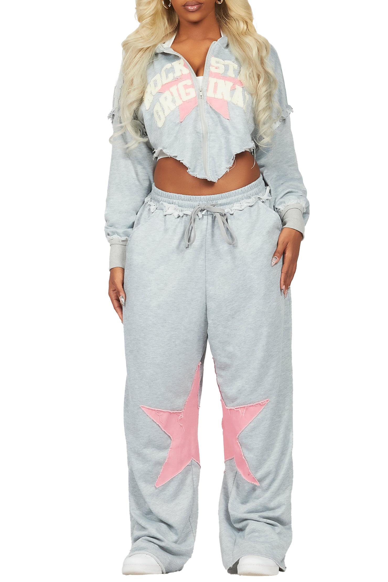 Levena Heather Grey French Terry Oversized Trackset