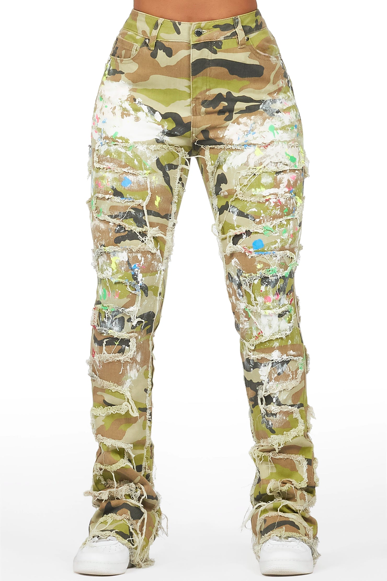 Raeshell Green Camo Painted Stacked Jean