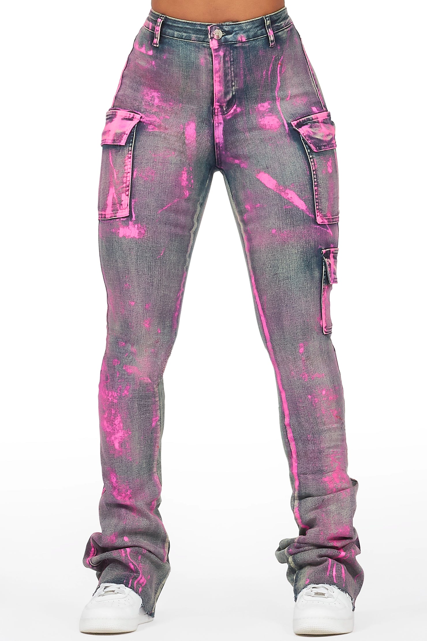 Deaisha Tinted Dark Wash Painted Super Stacked Jean