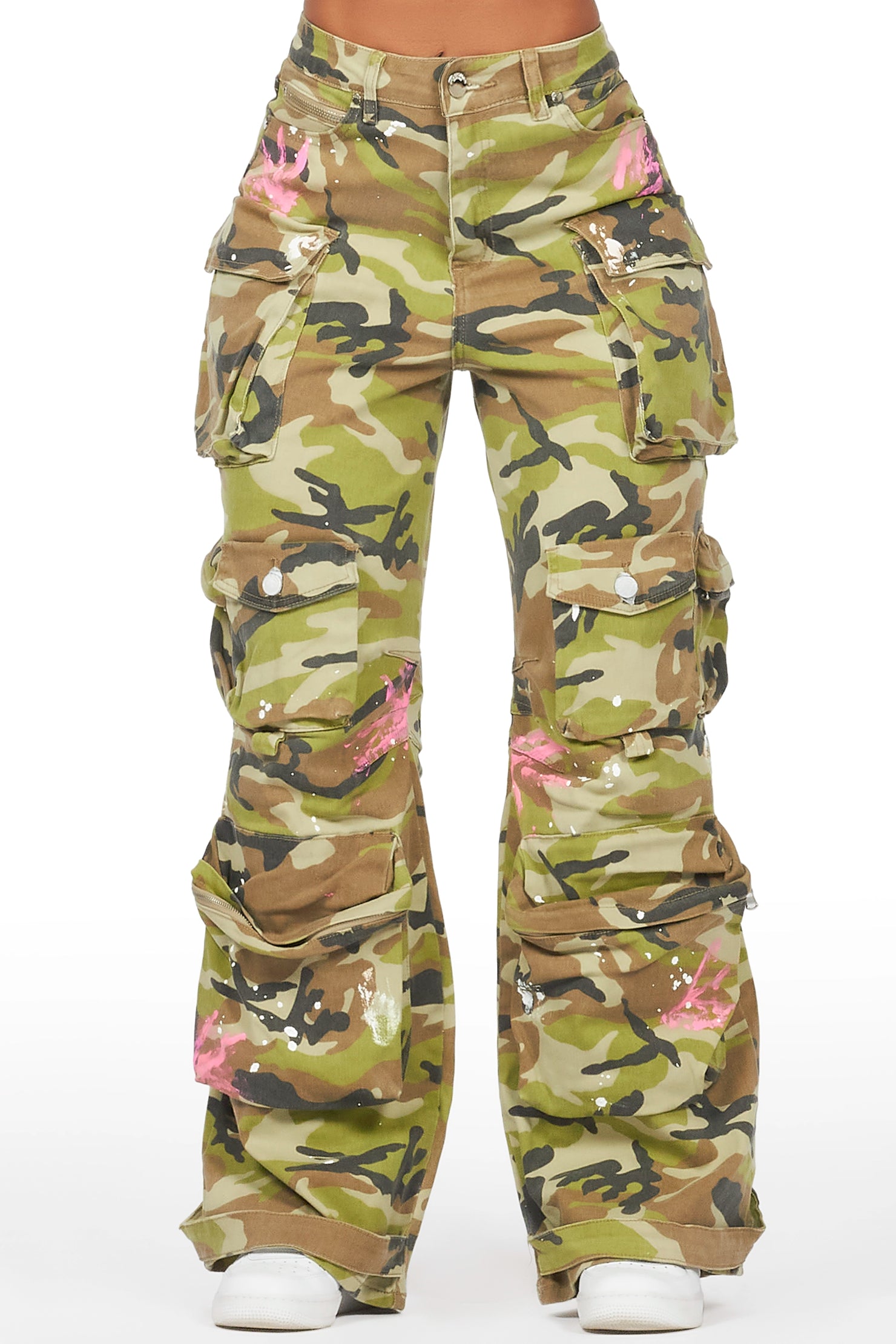 Da'nysha Green Camo Painted Wide Leg Jean