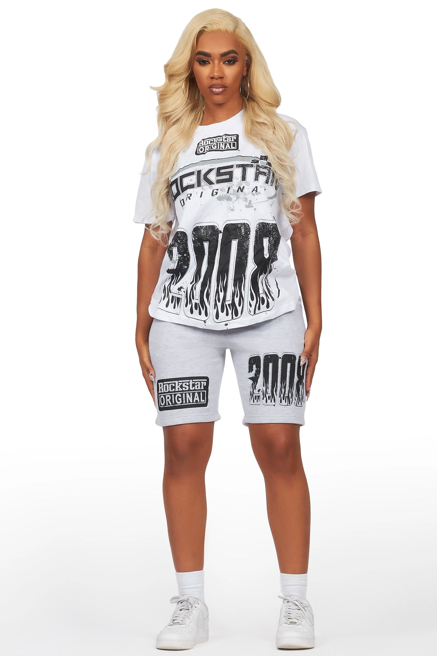 Esha White/Grey T-Shirt Short Set