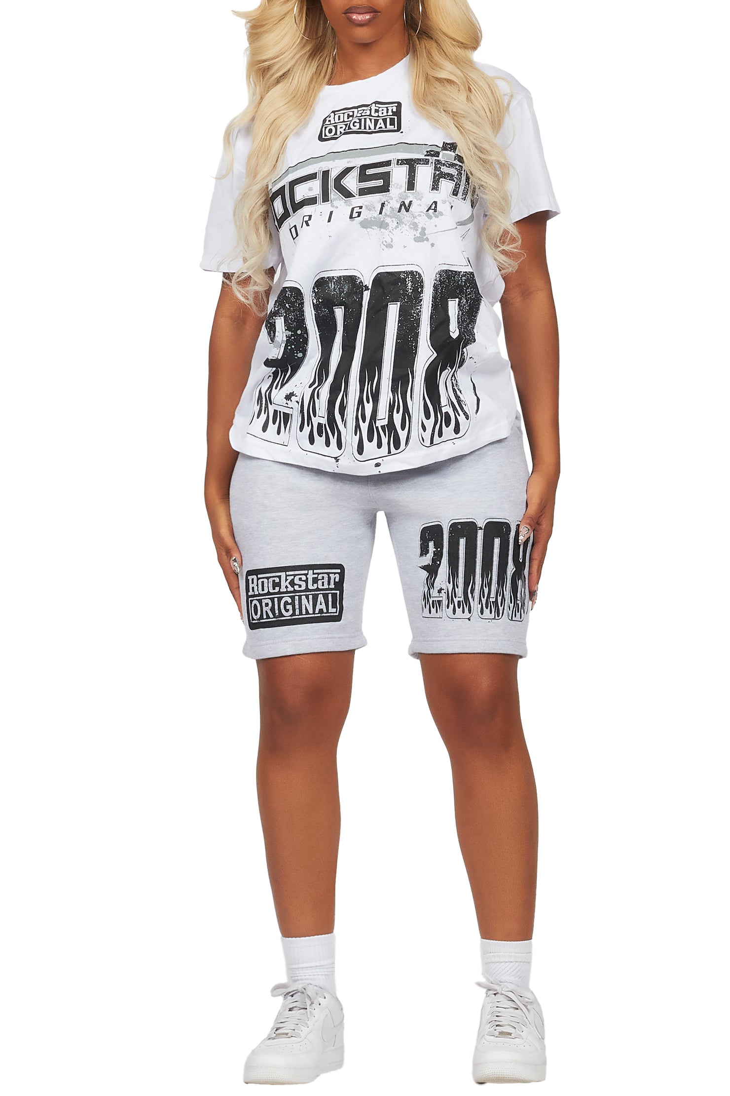 Esha White/Grey T-Shirt Short Set
