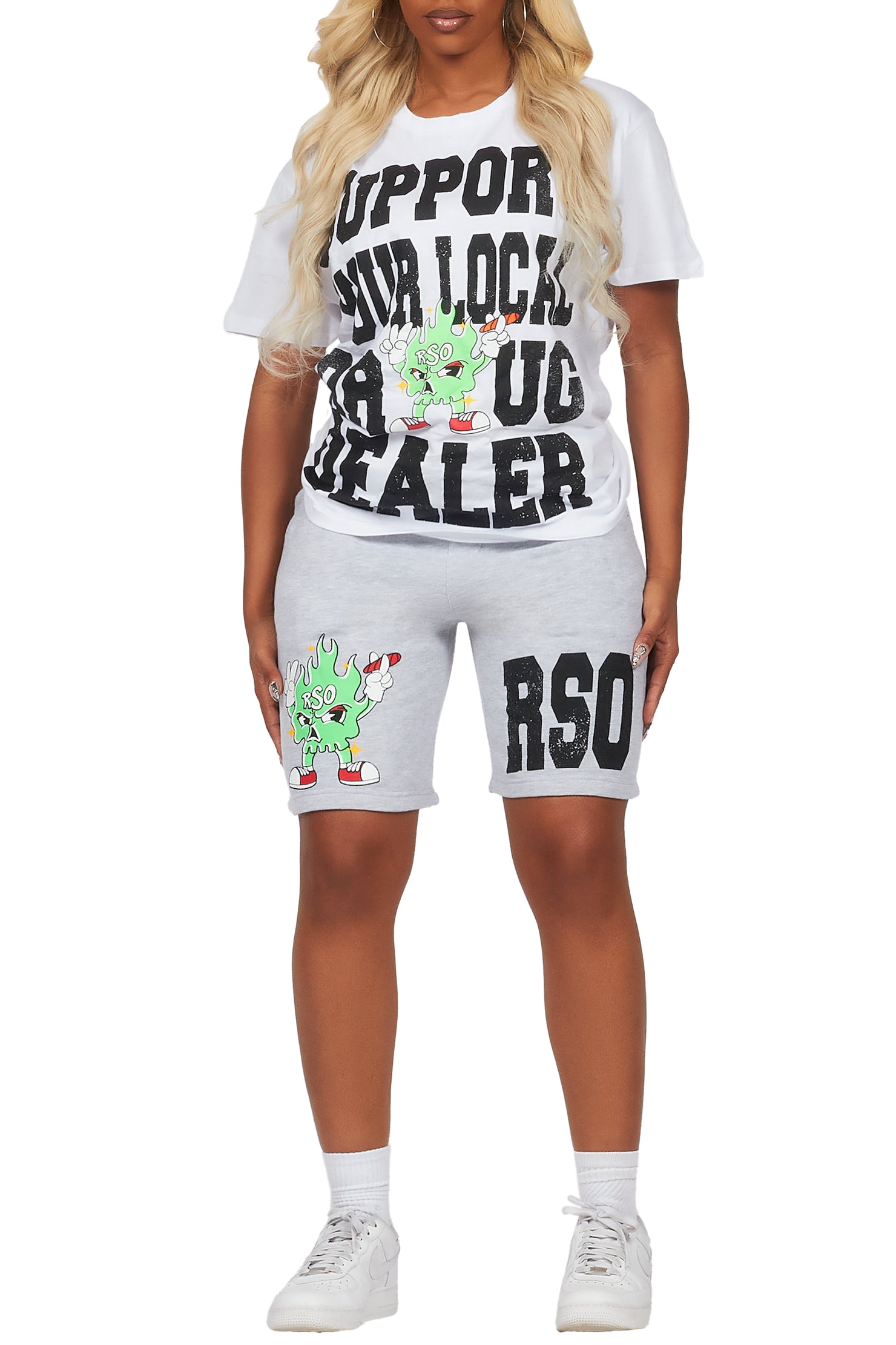 Mareona White/Grey T-Shirt Short Set