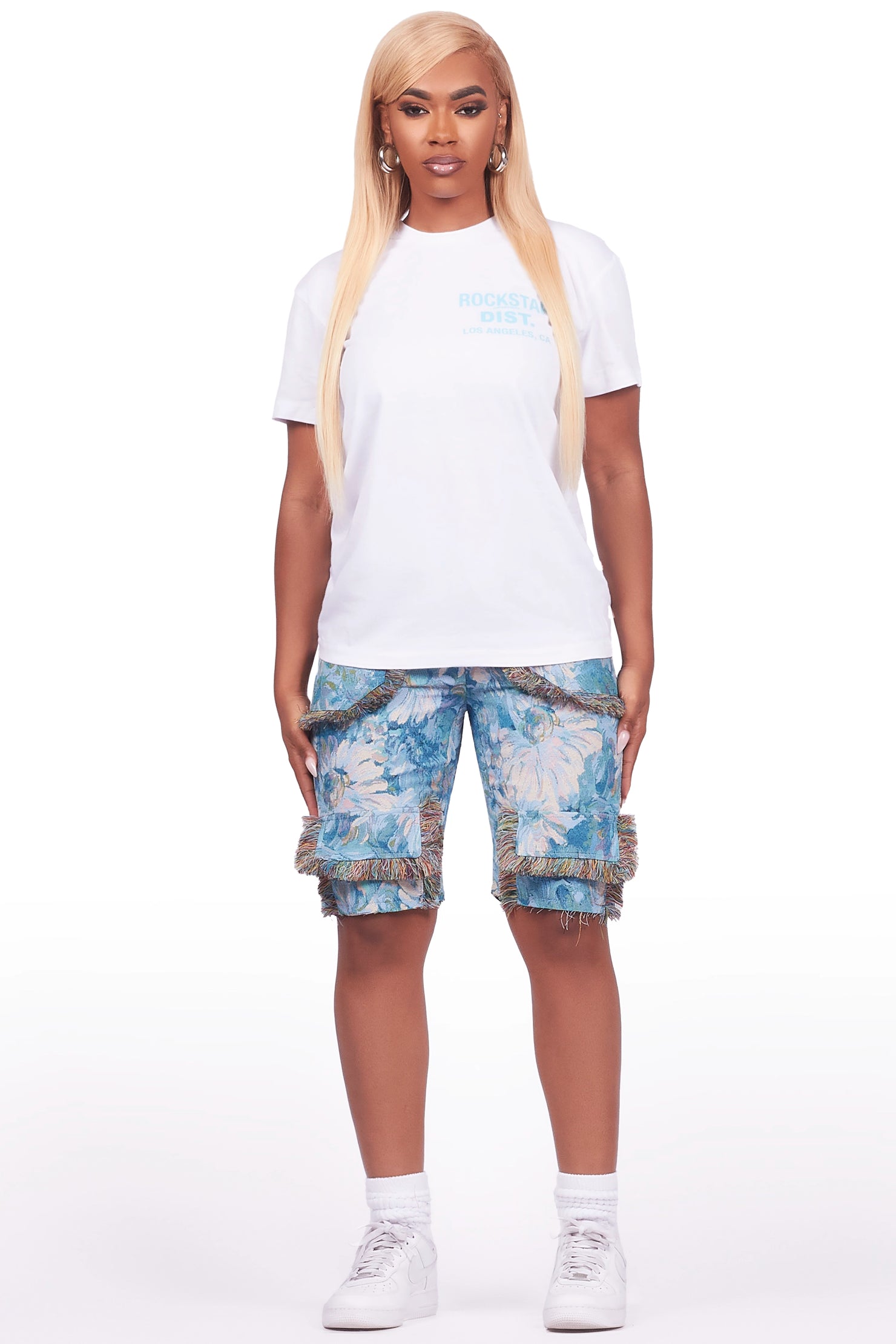 Takecia White/Blue T-Shirt Short Set