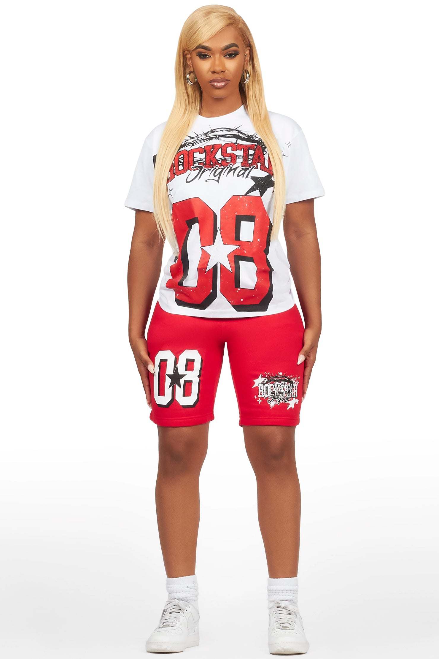Keah White/Red T-Shirt Short Set