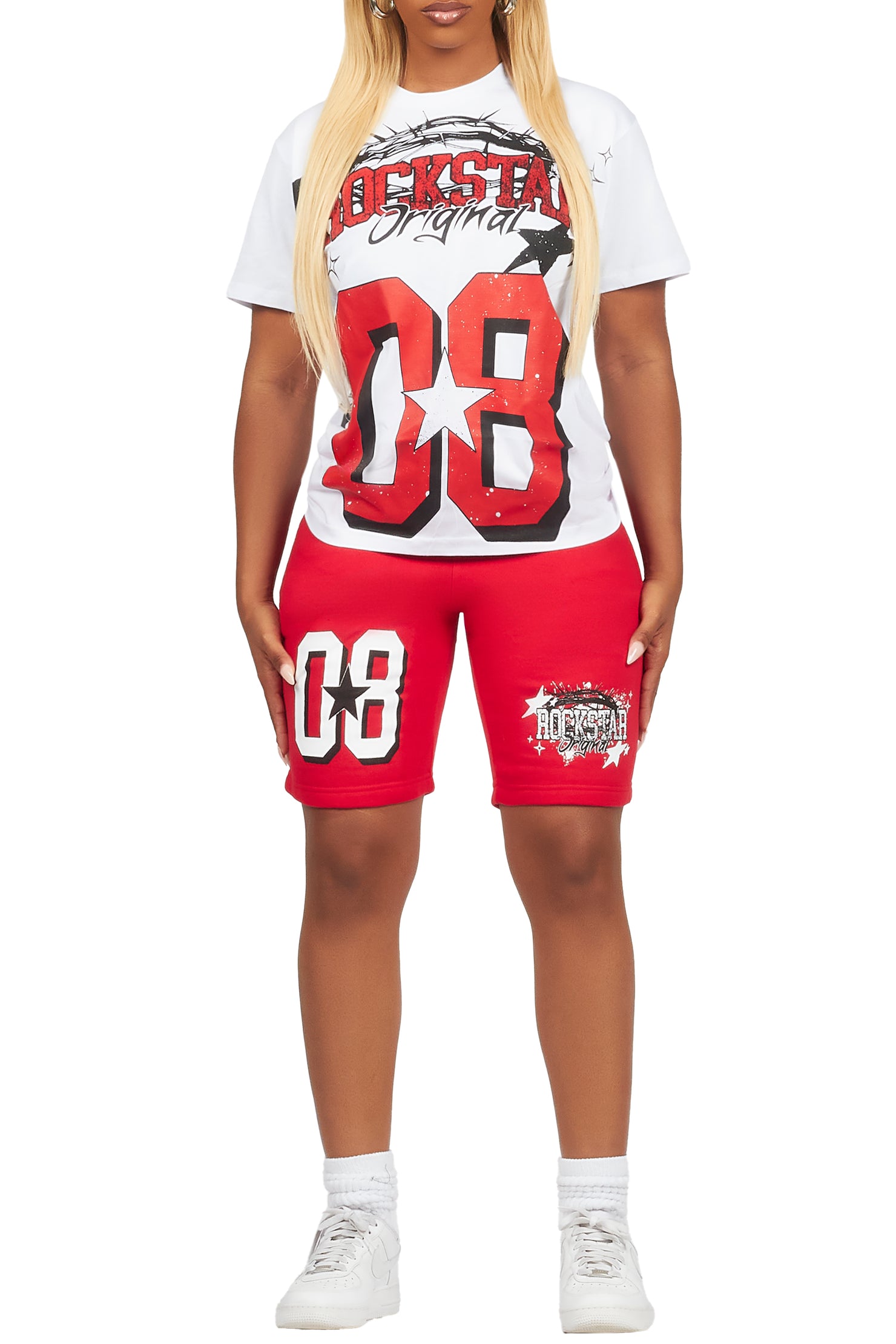 Keah White/Red T-Shirt Short Set