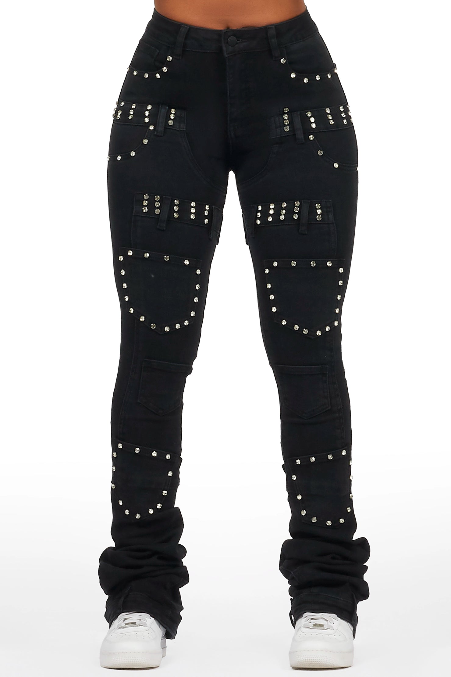 Vicky Black Rhinestone Super Stacked Jean