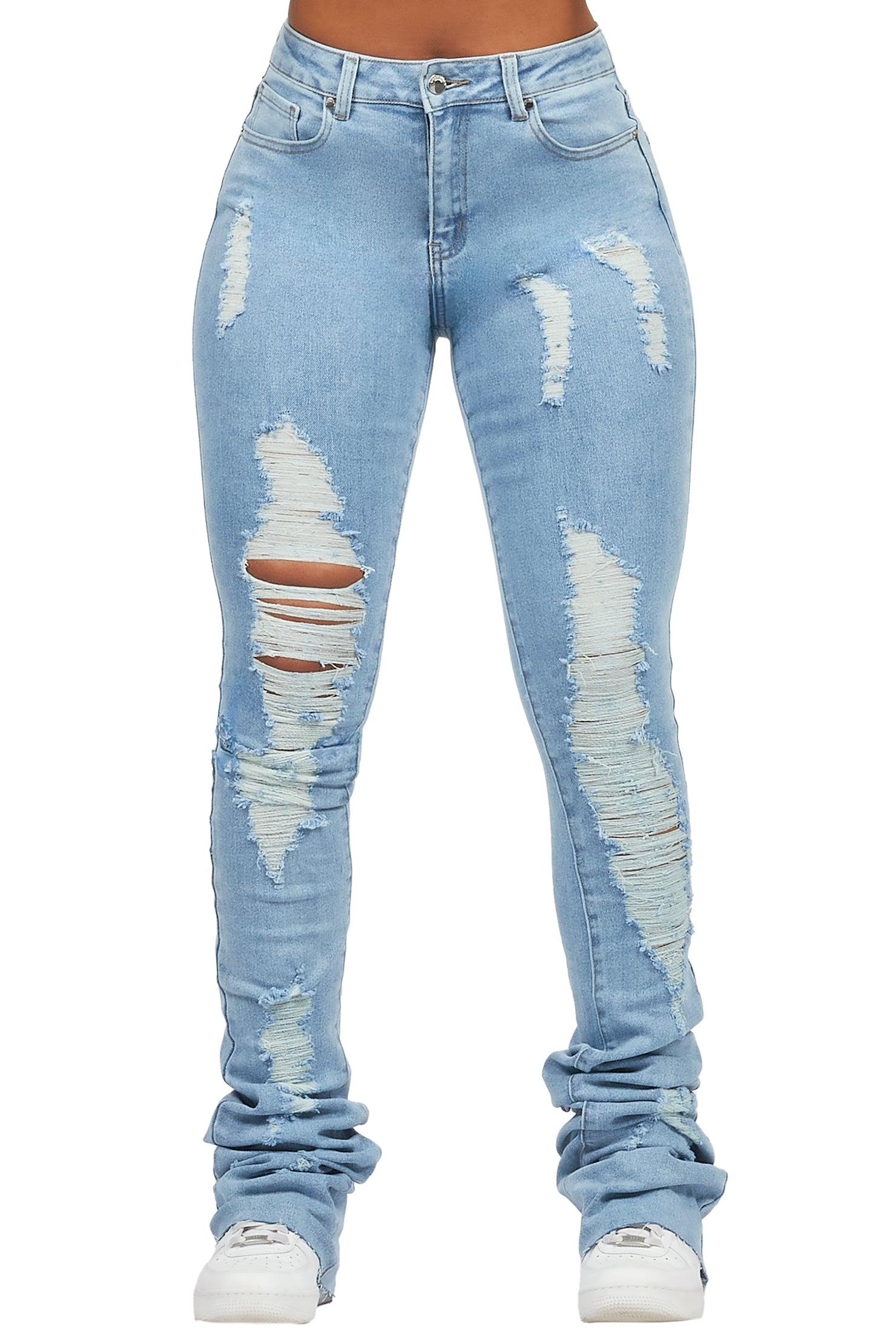 Got A Crush Light Wash Distressed Super Stacked Jean