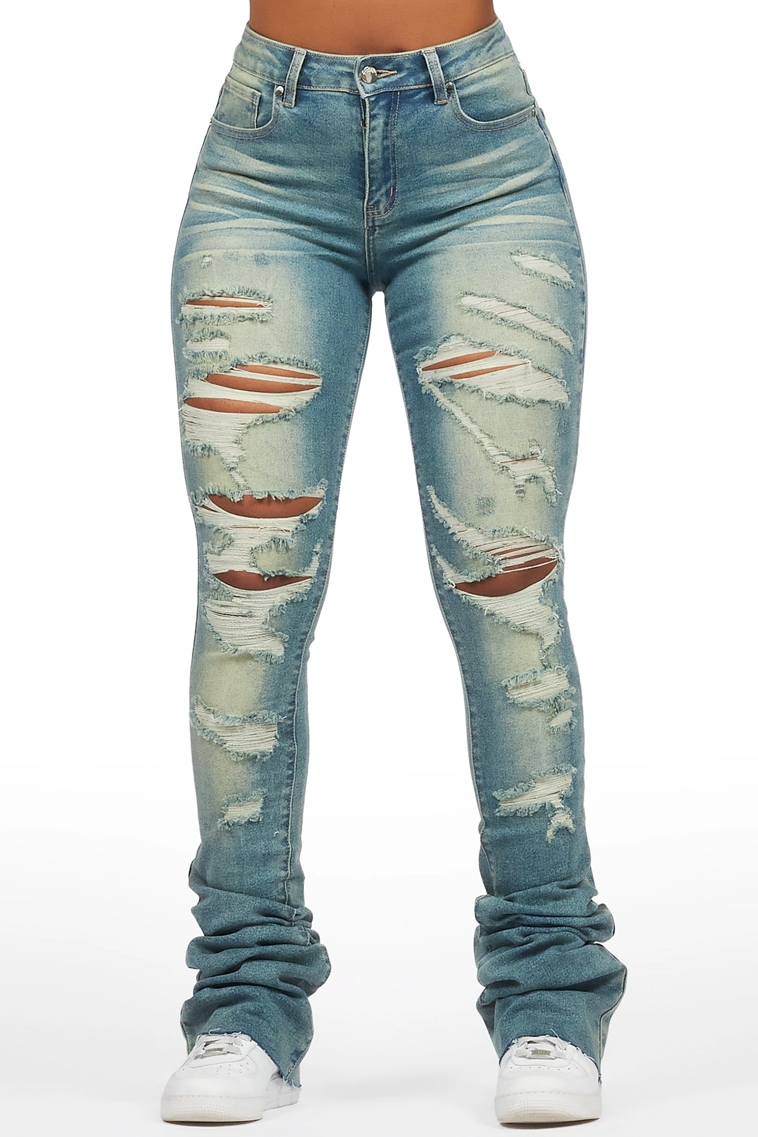 Teyja Light Wash Distressed Super Stacked Jean