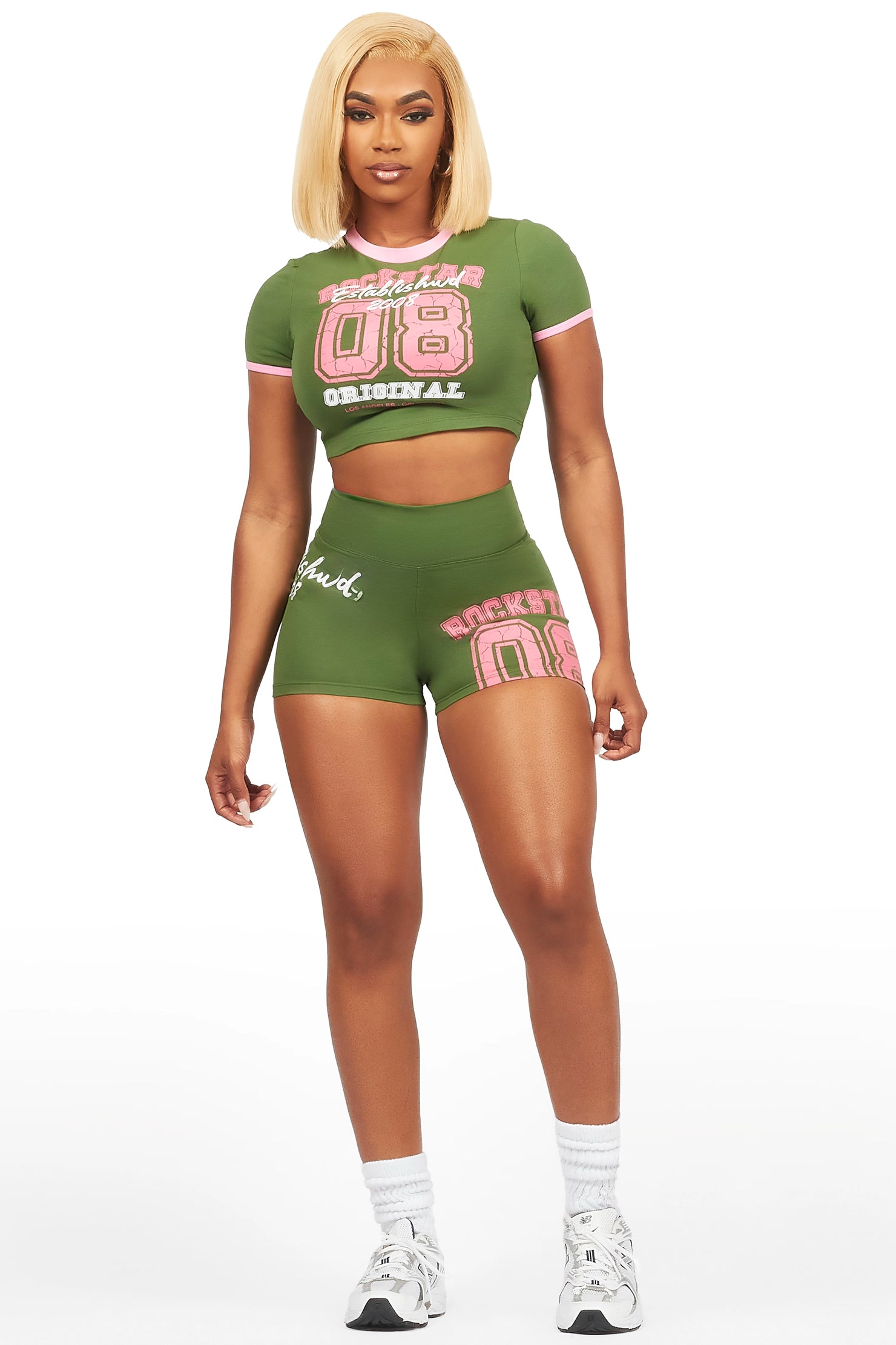 Novena Olive Crop Bike Short Set