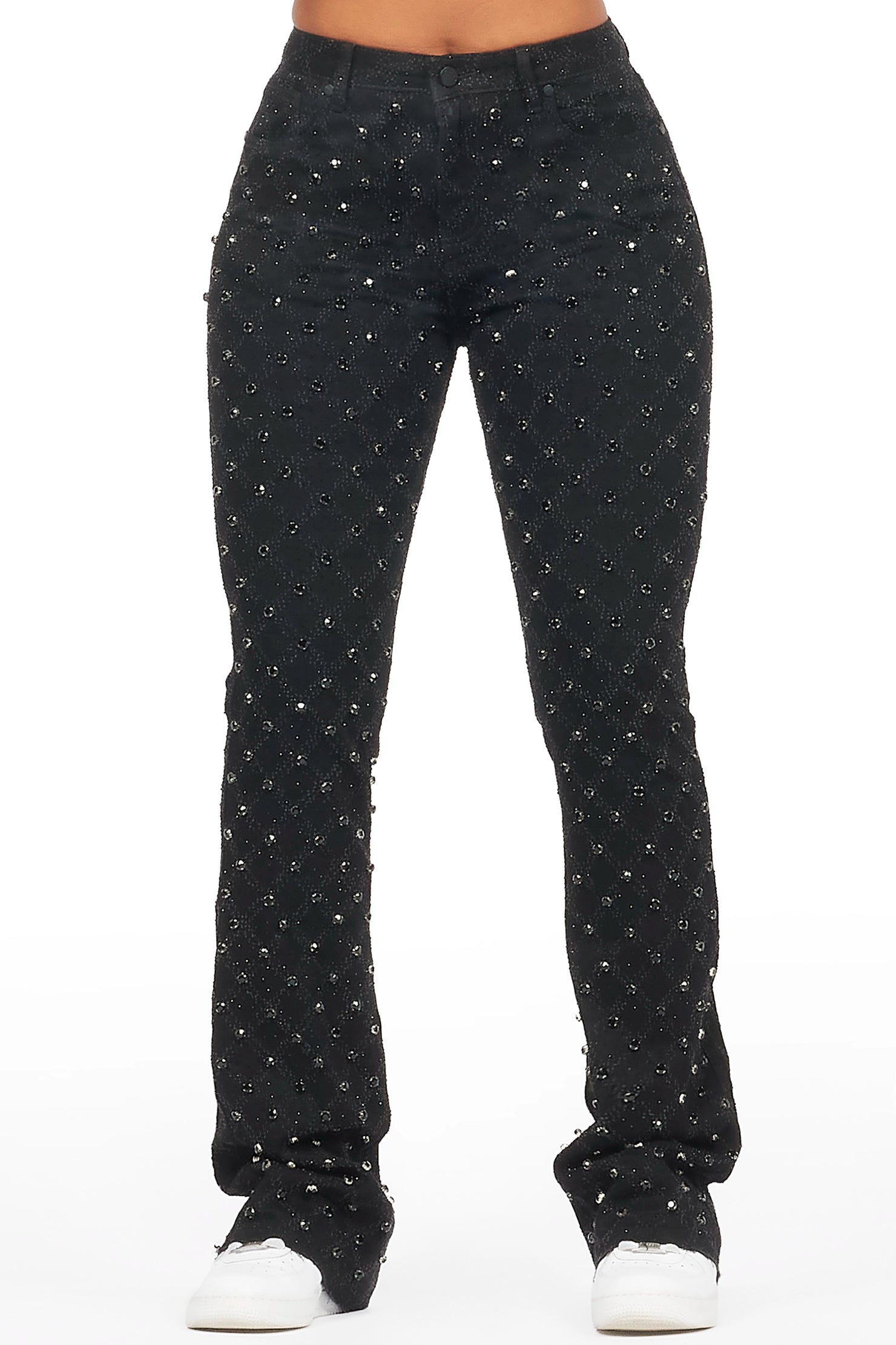 Sareka Black Rhinestone Stacked Flare Jean