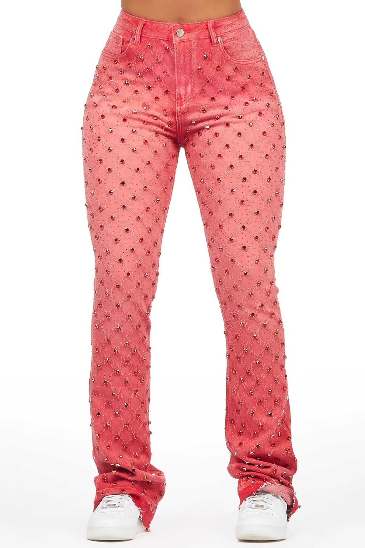 Sareka Red Rhinestone Stacked Flare Jean– Rockstar Original