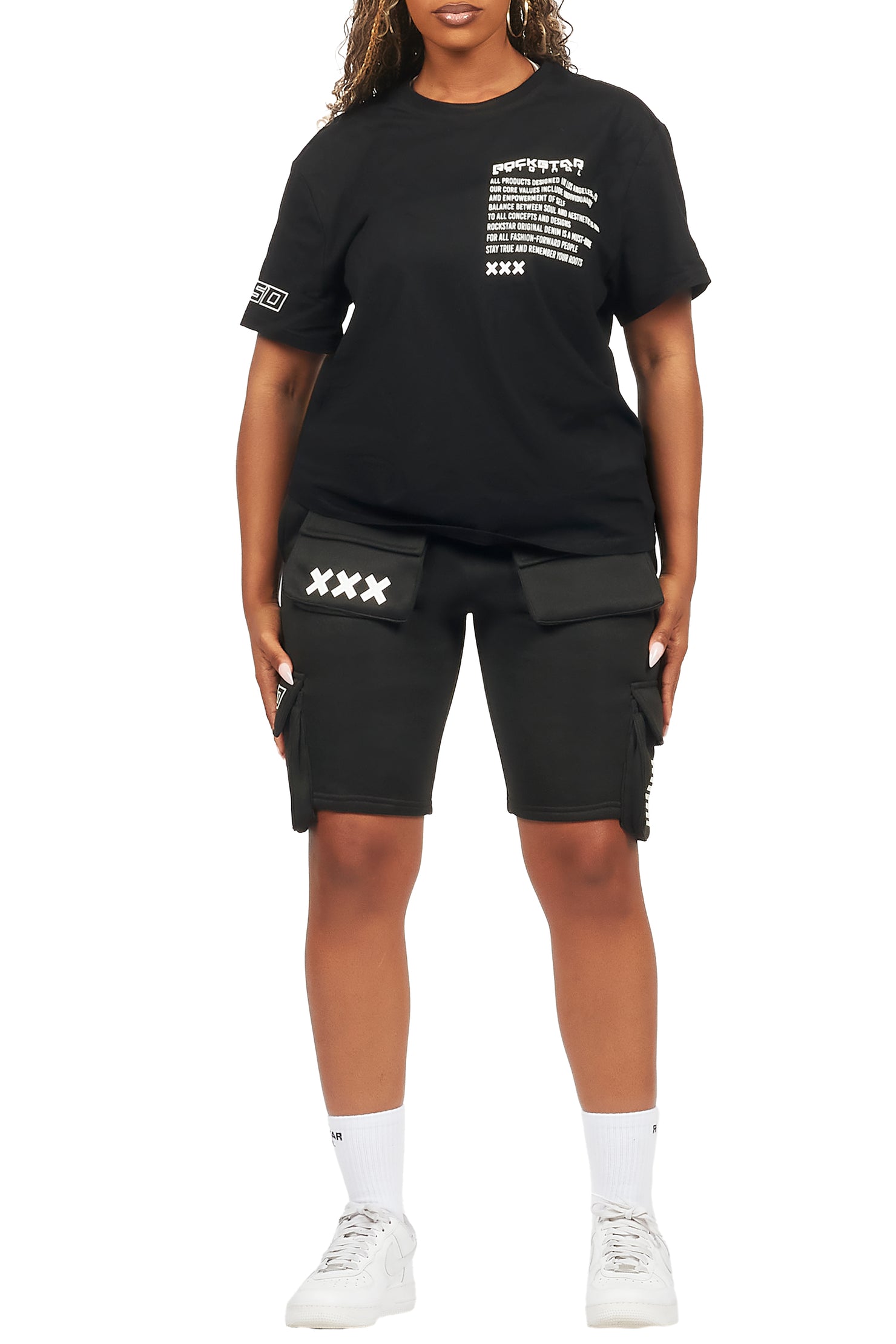 Neusa Black T-Shirt Cargo Short Set