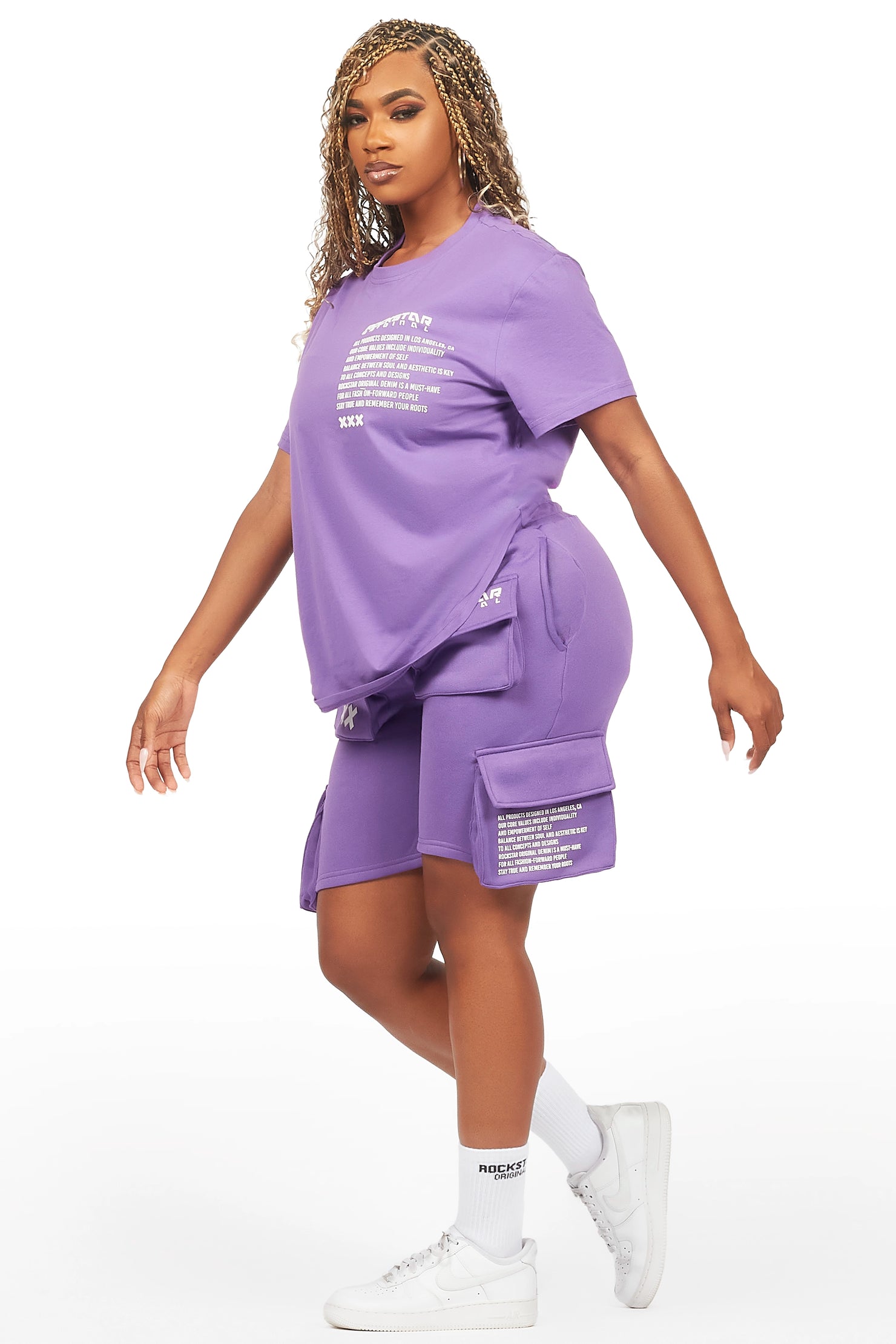 Neusa Purple T-Shirt Cargo Short Set
