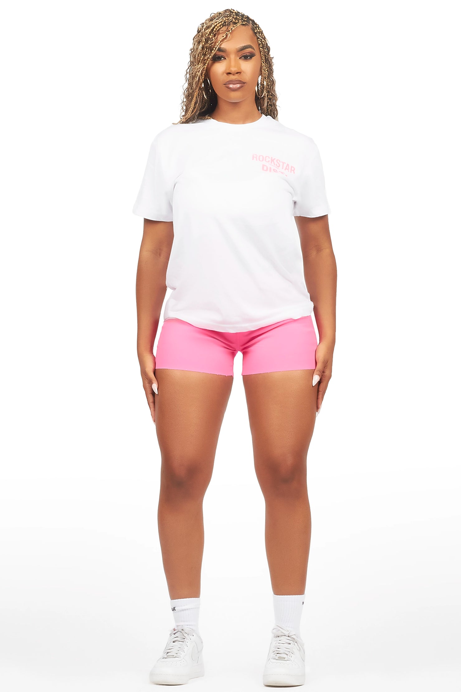 Jakeria White/Pink Denim Short Set
