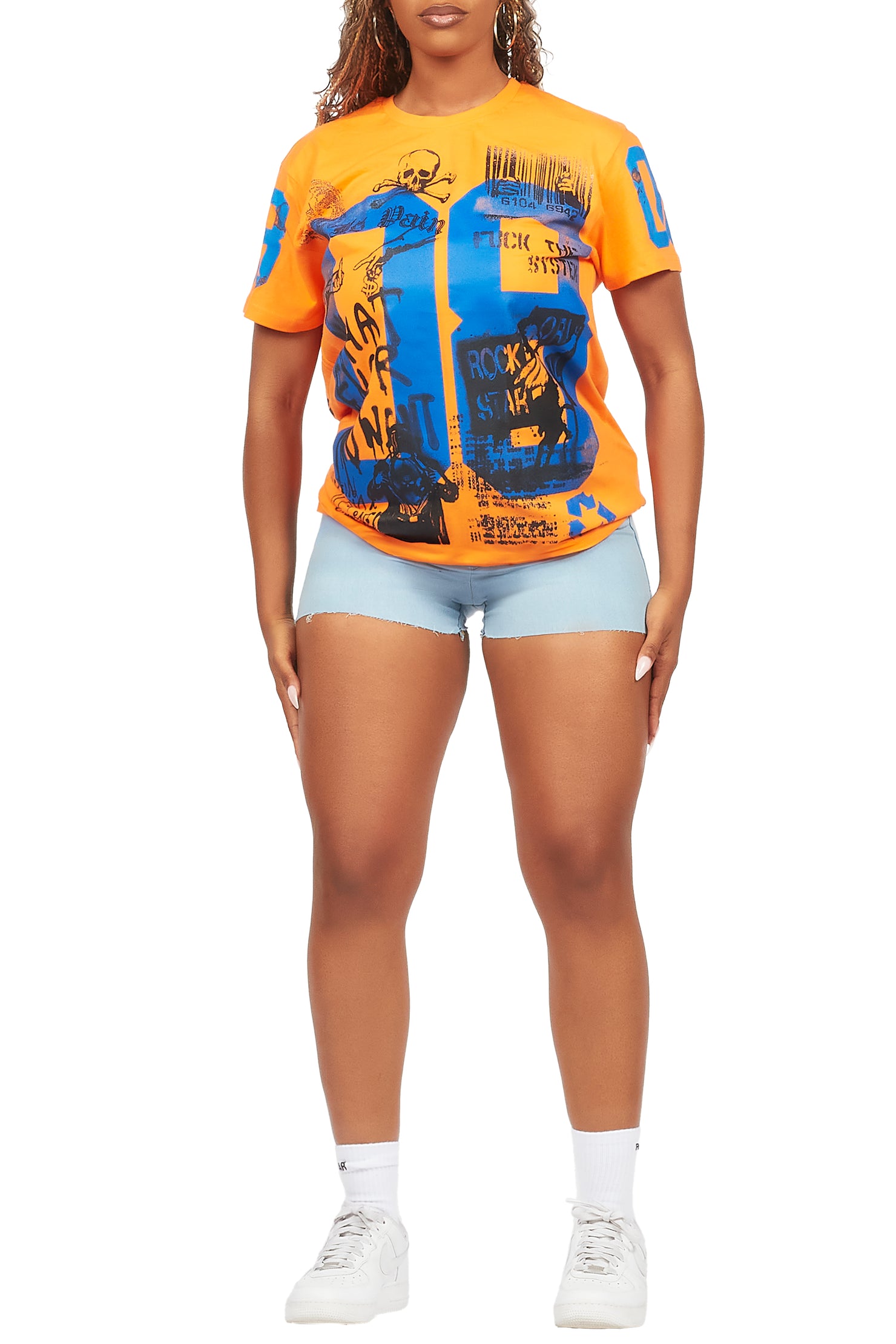 Ahmani Orange/Blue Denim Short Set