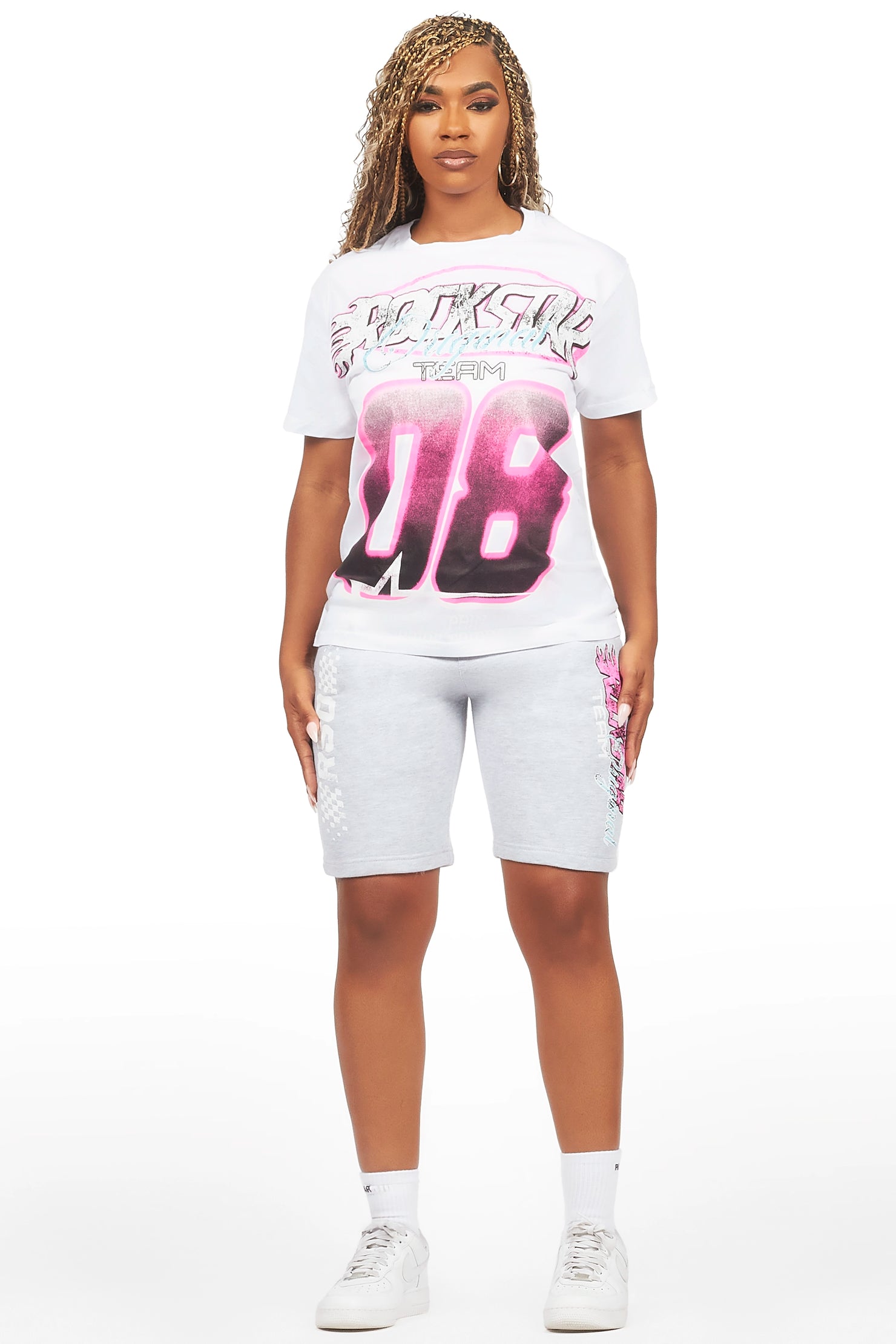 Shajara White/Heather Grey T-Shirt Short Set