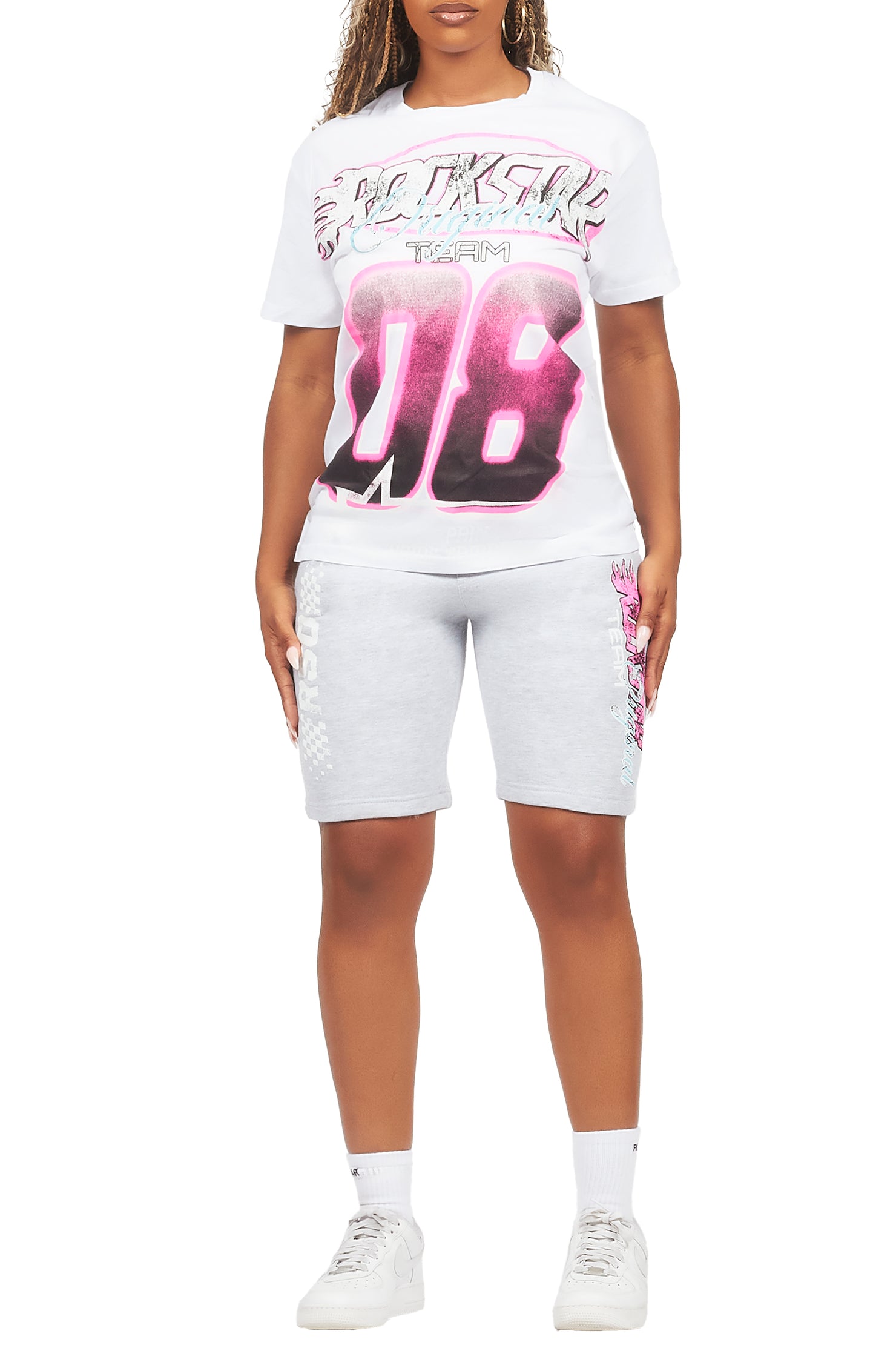 Shajara White/Heather Grey T-Shirt Short Set