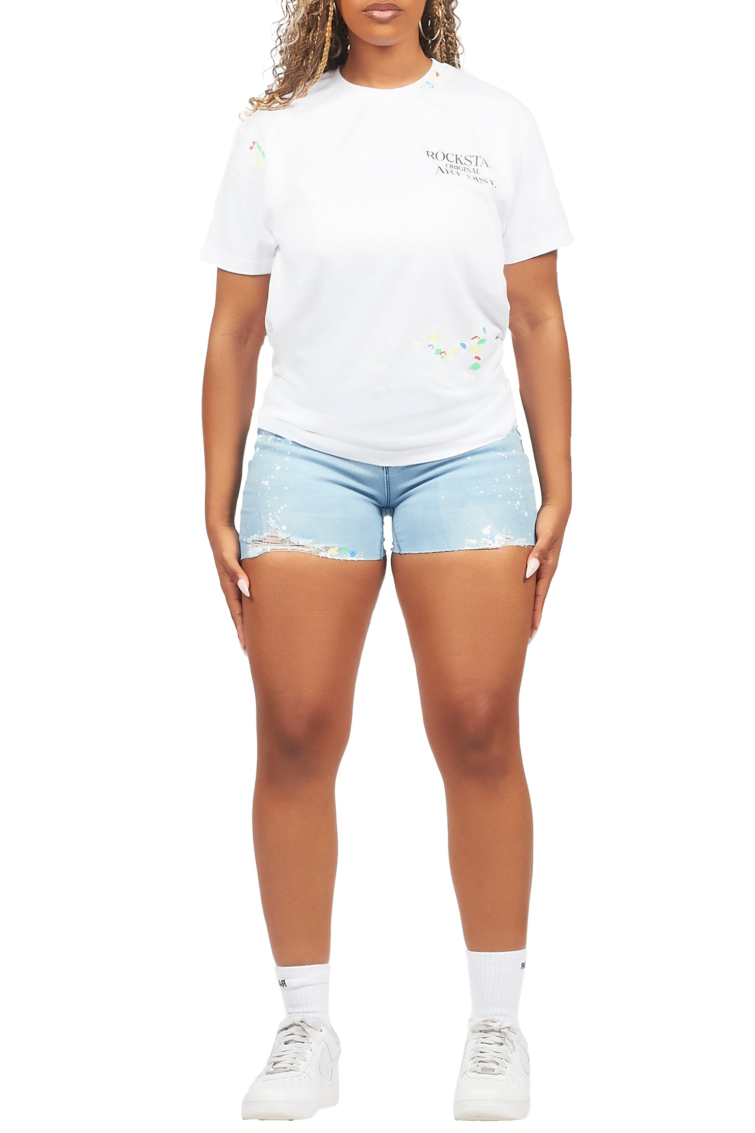 Karlei White/Blue Denim Short Set