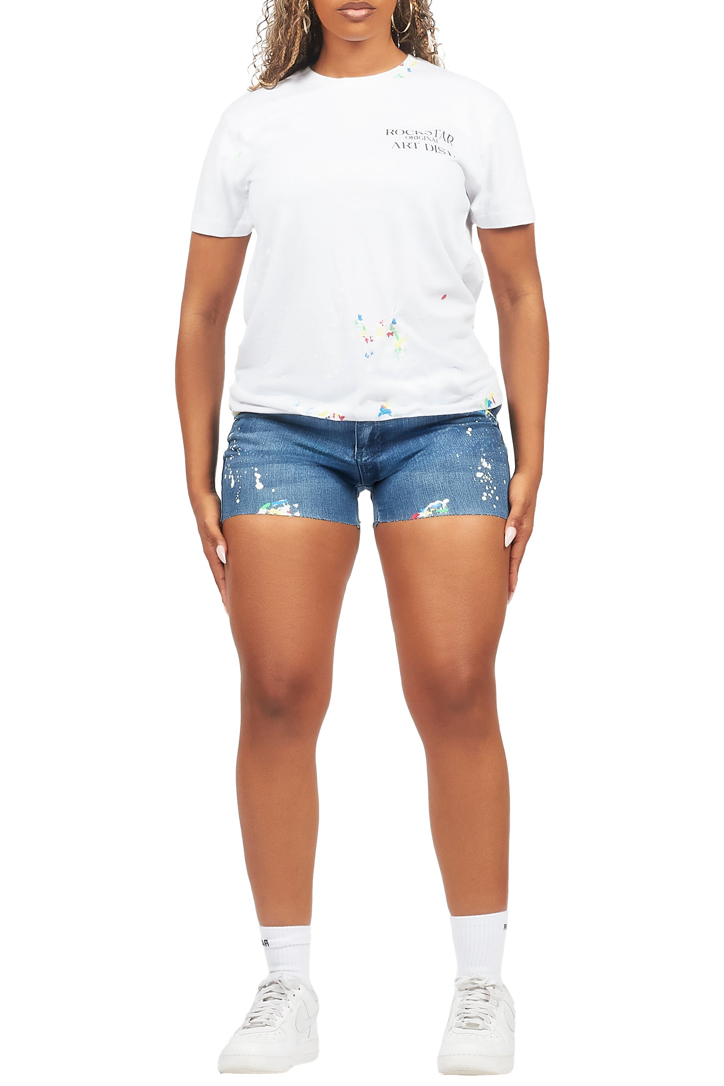 Nashiya White/Med Wash Denim Short Set