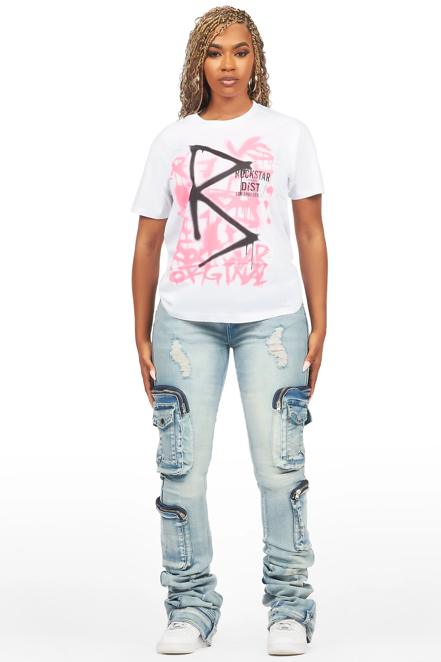 Cecely White/Blue T-Shirt & Jean Set
