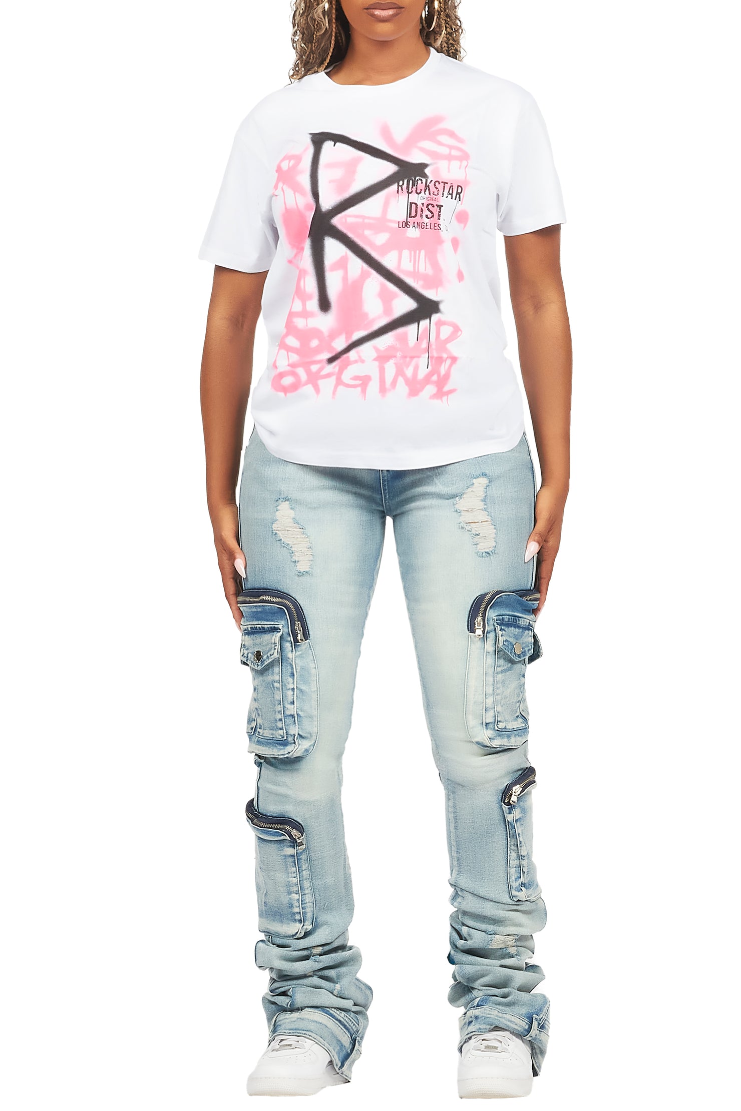Cecely White/Blue T-Shirt & Jean Set