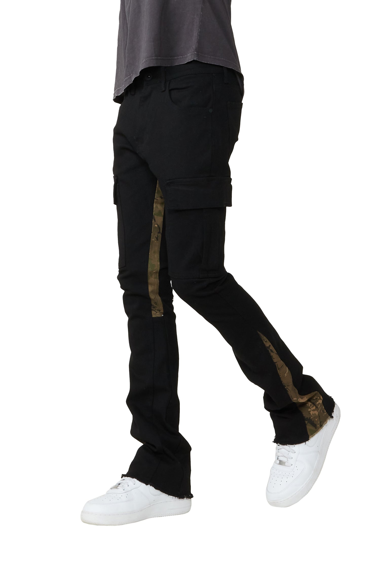 Calan Black Cargo Stacked Flare Jean