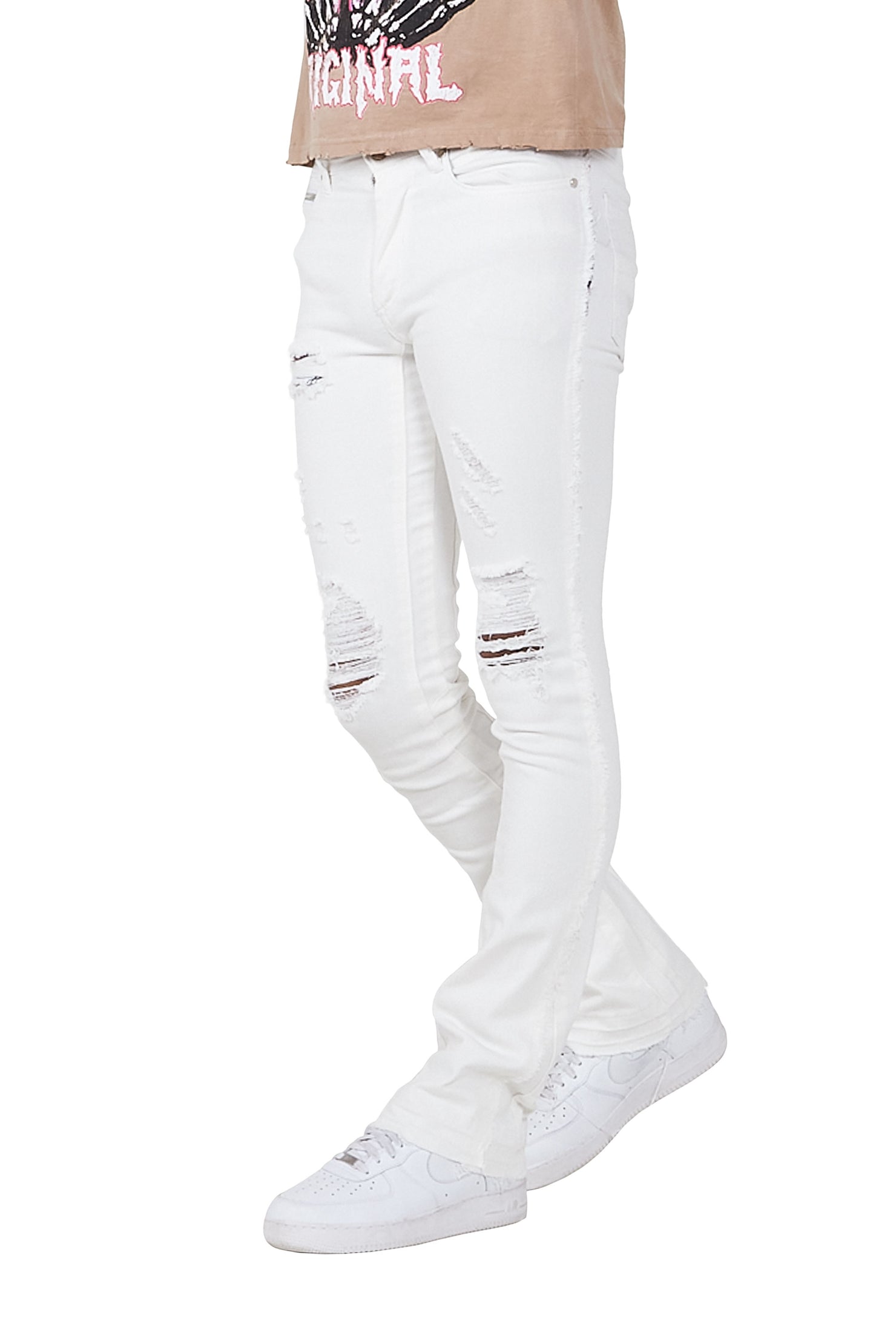 Vanni White Stacked Flare Jean
