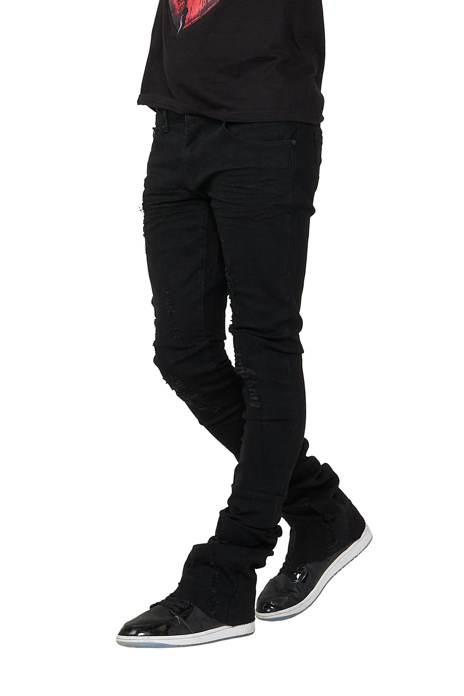 Hollis Black Super Stacked Flare Jean