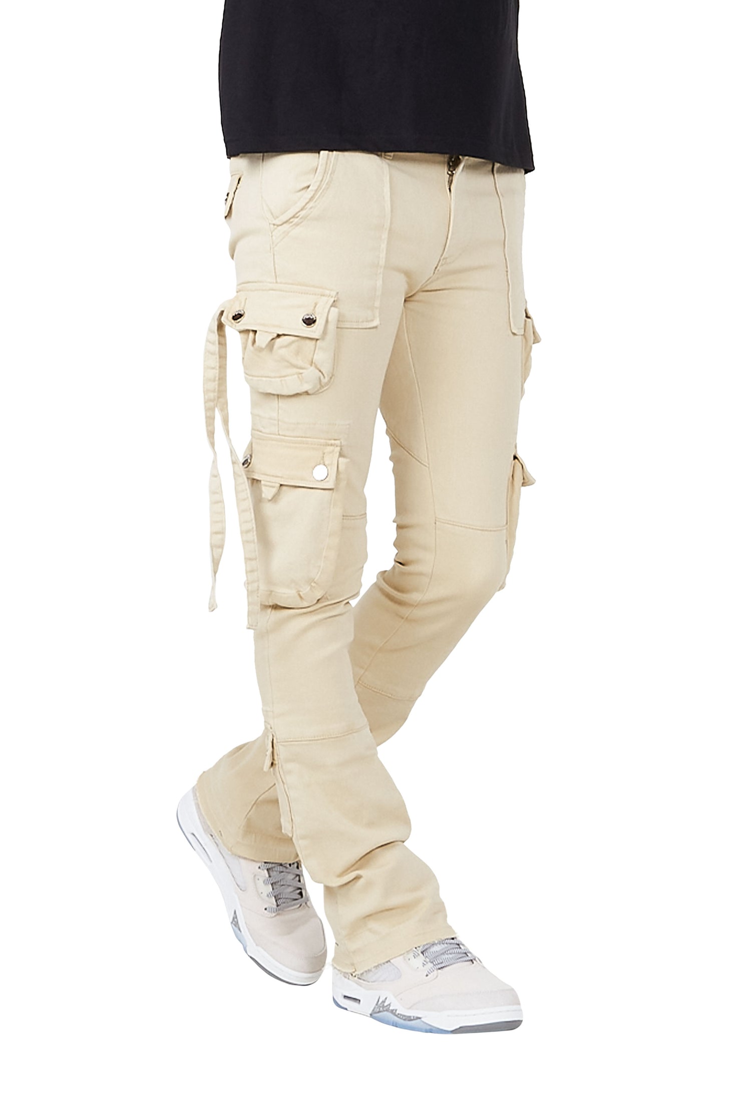 Elodie Beige Cargo Stacked Flare Jean
