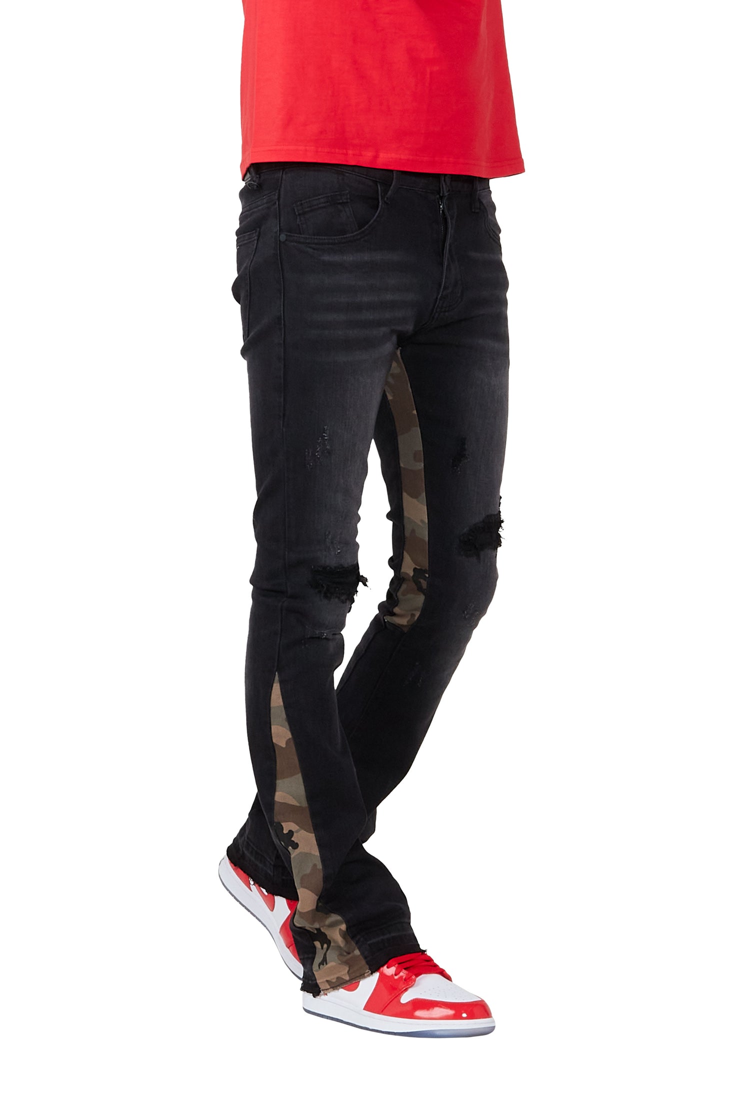 Marlon Black Stacked Flare Jean