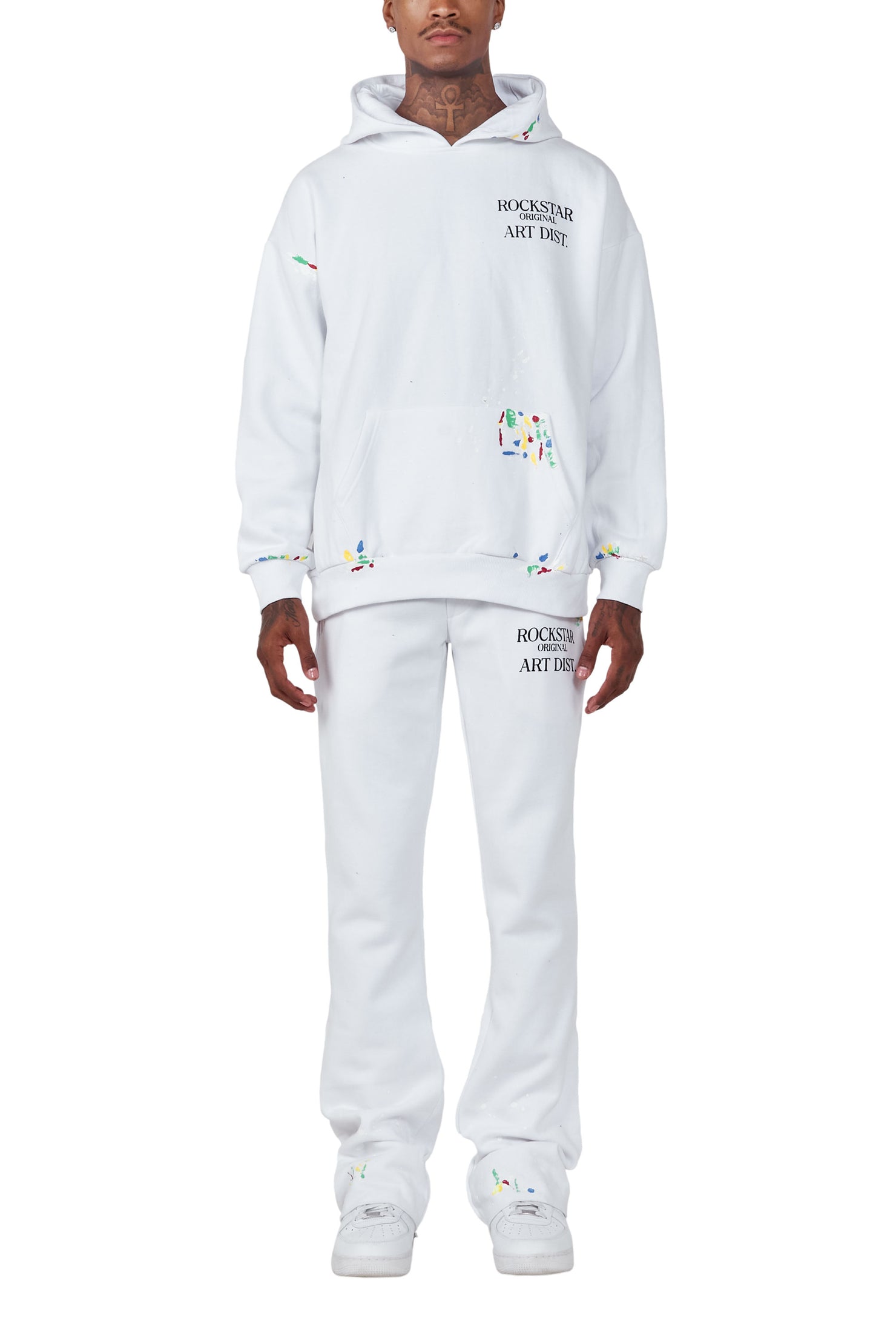 Rockstar Art Dist. White Hoodie/Flare Trackset