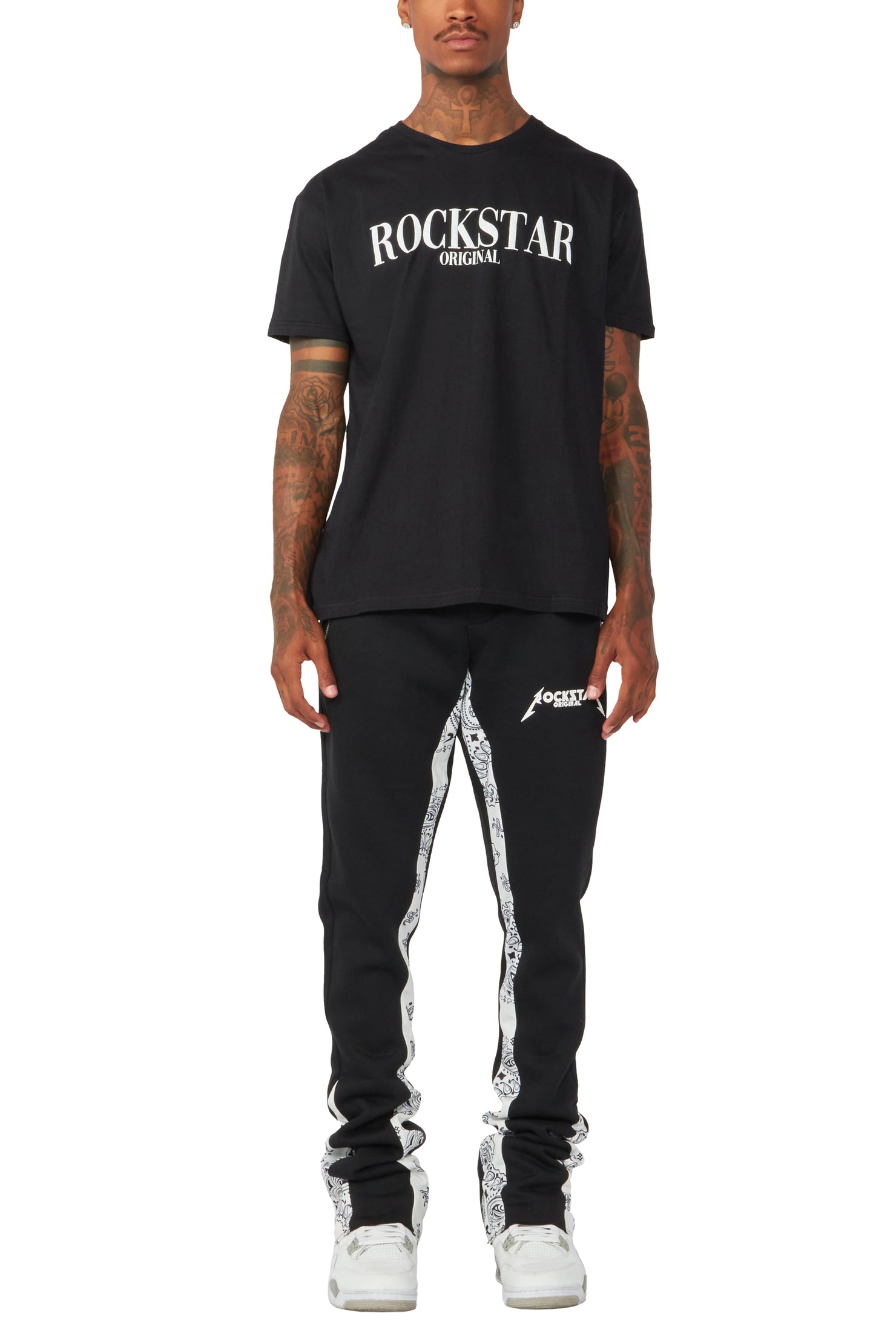 Everest Black/Bandana White Stacked Flare Track Pant